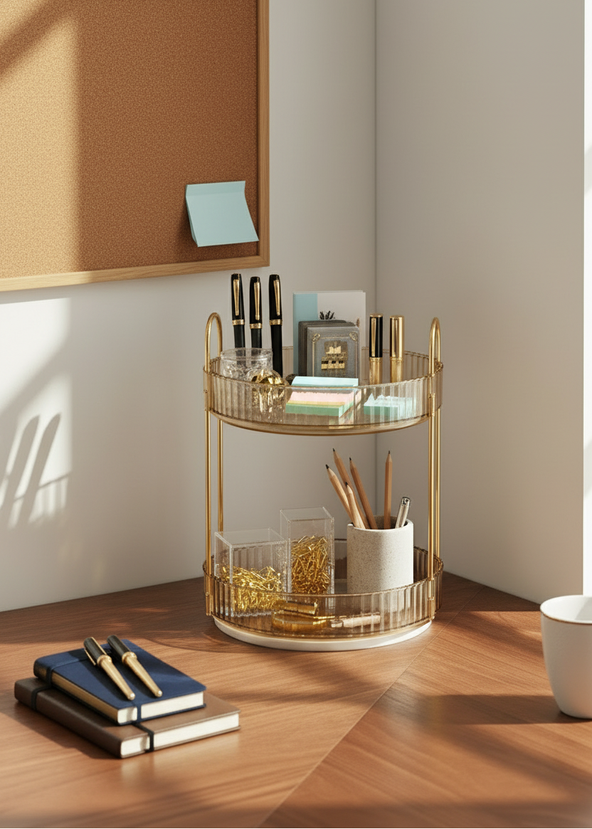 Two Tier Rotating Makeup Organiser - Amber