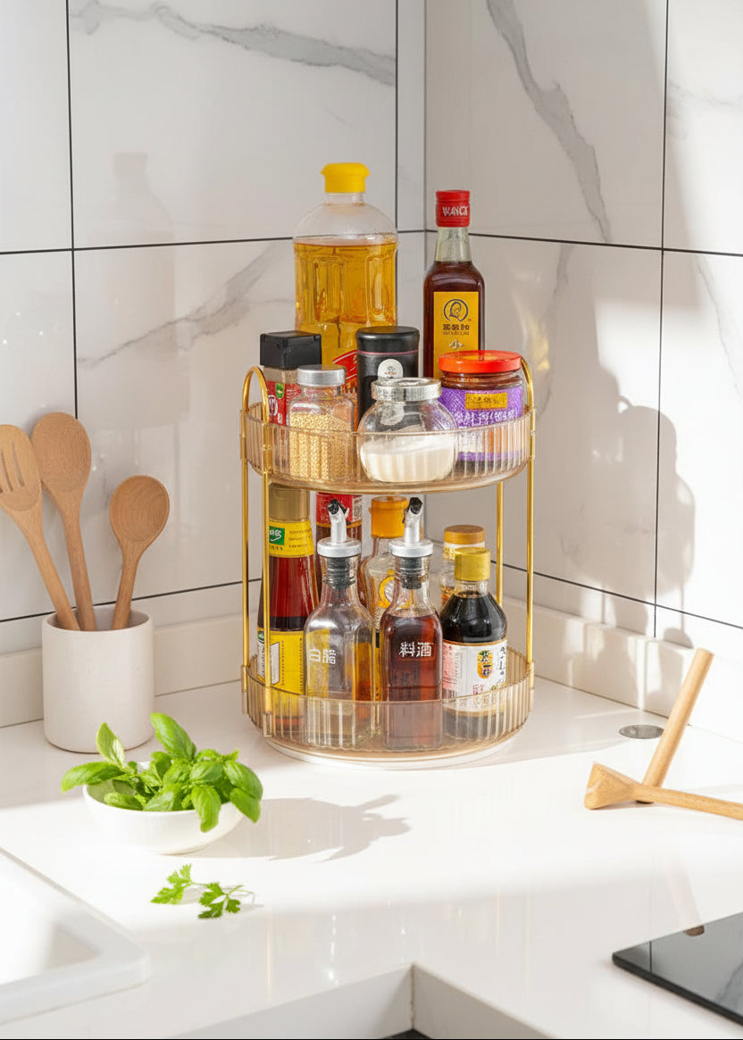 Two Tier Rotating Makeup Organiser - Amber