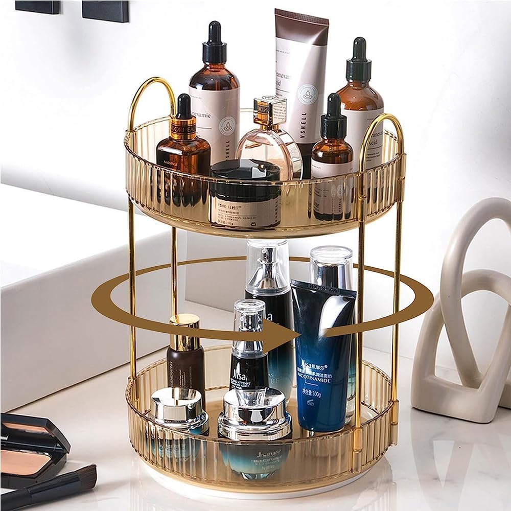 Two Tier Rotating Makeup Organiser - Amber
