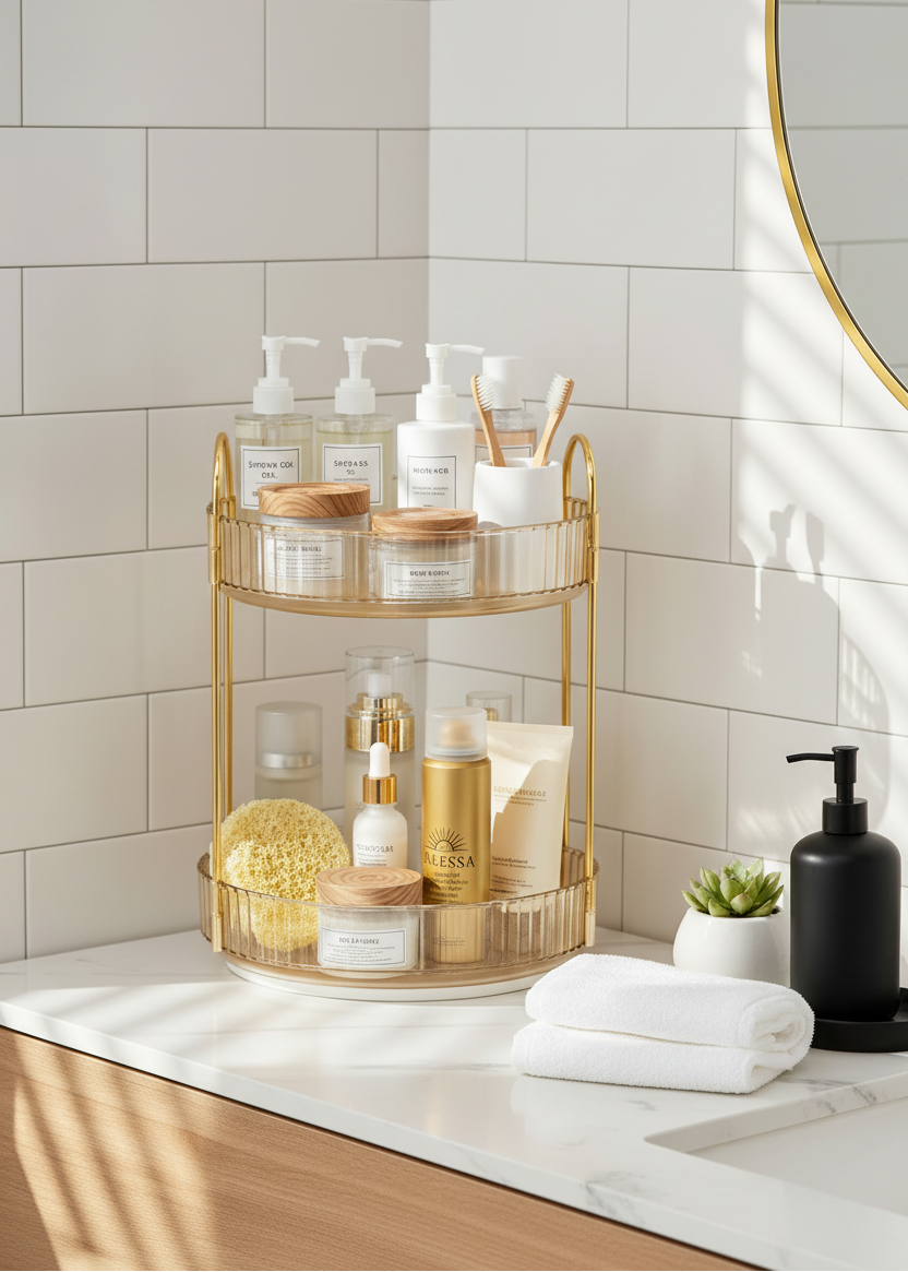 Two Tier Rotating Makeup Organiser - Amber