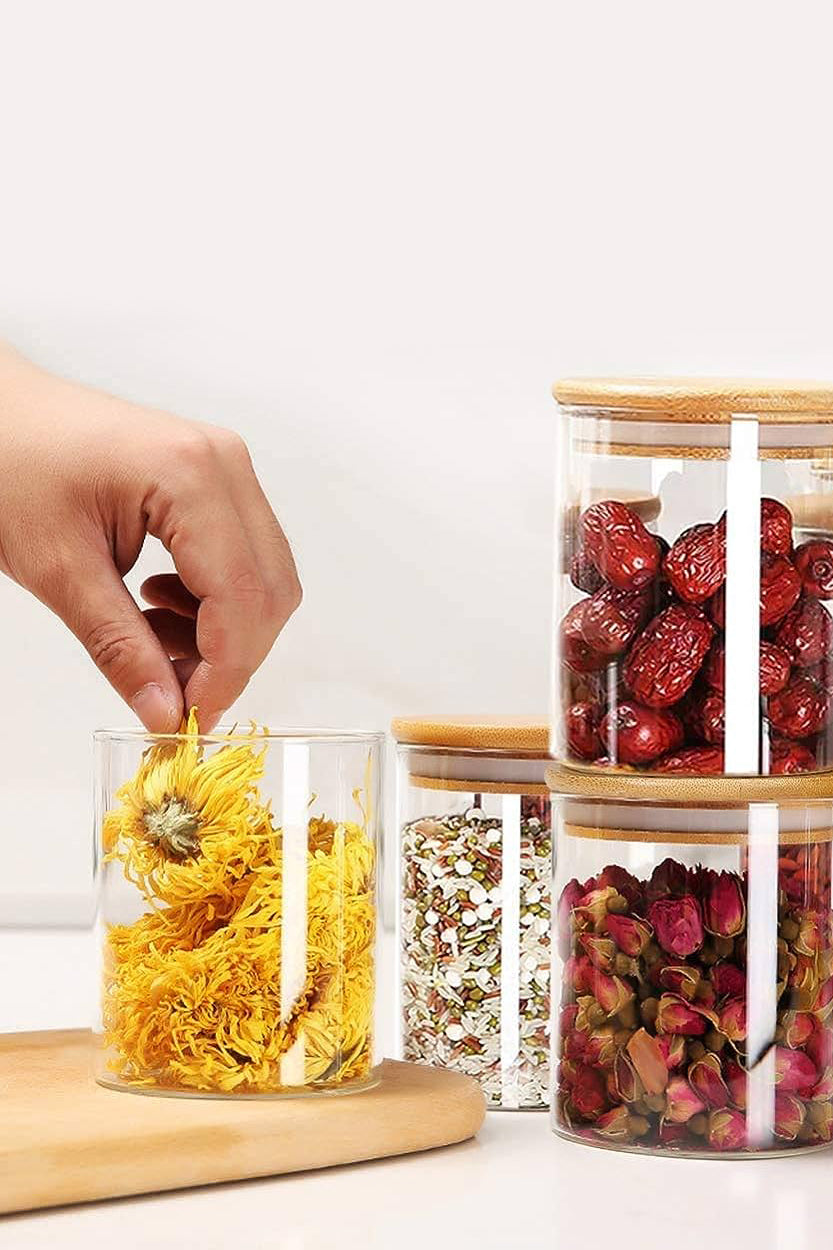 Glass Airtight Storage Container With Wooden Lid - Small (Set Of 2)