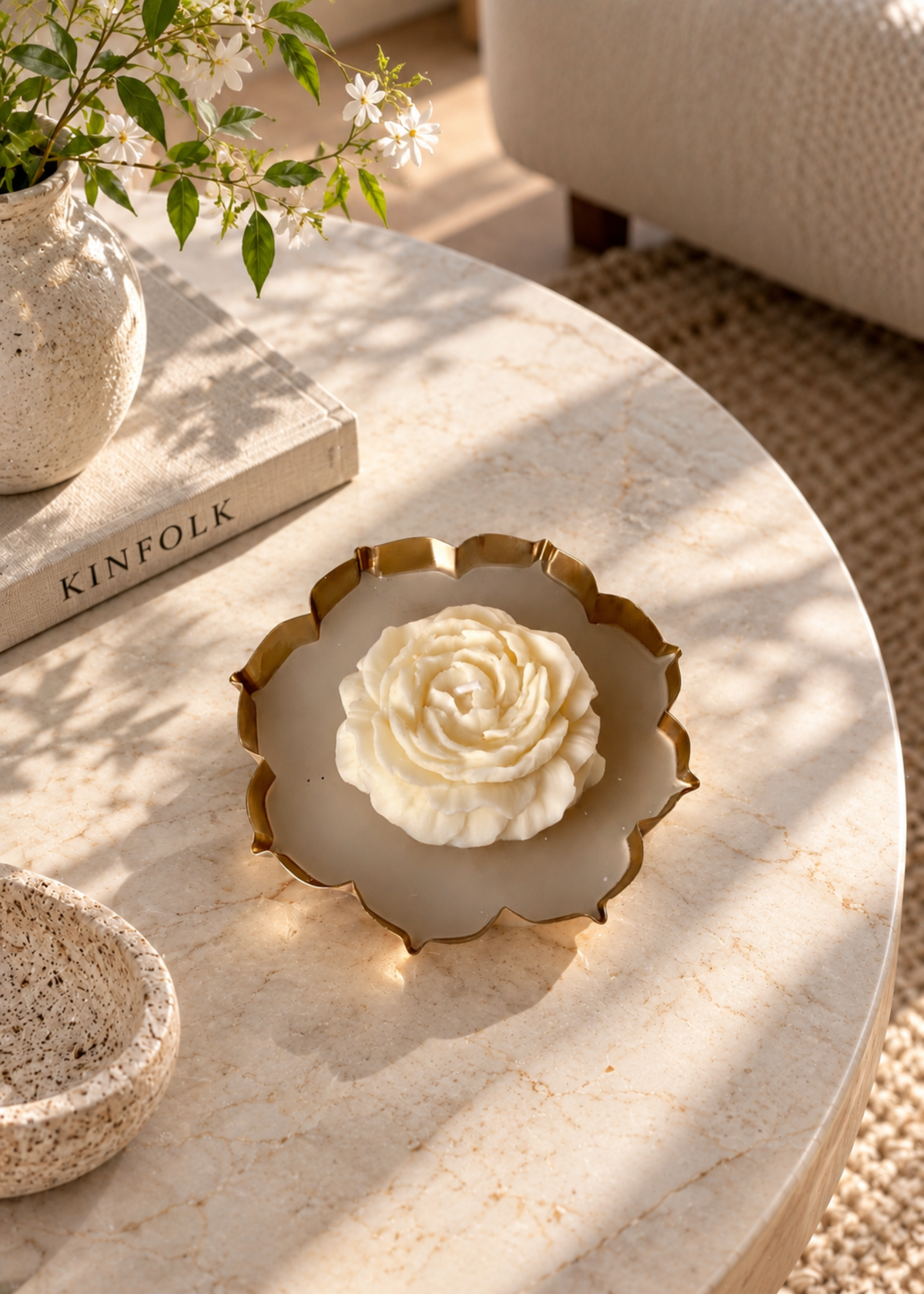 Ivory Bloom Gold Urli Candle Gift Set of 3