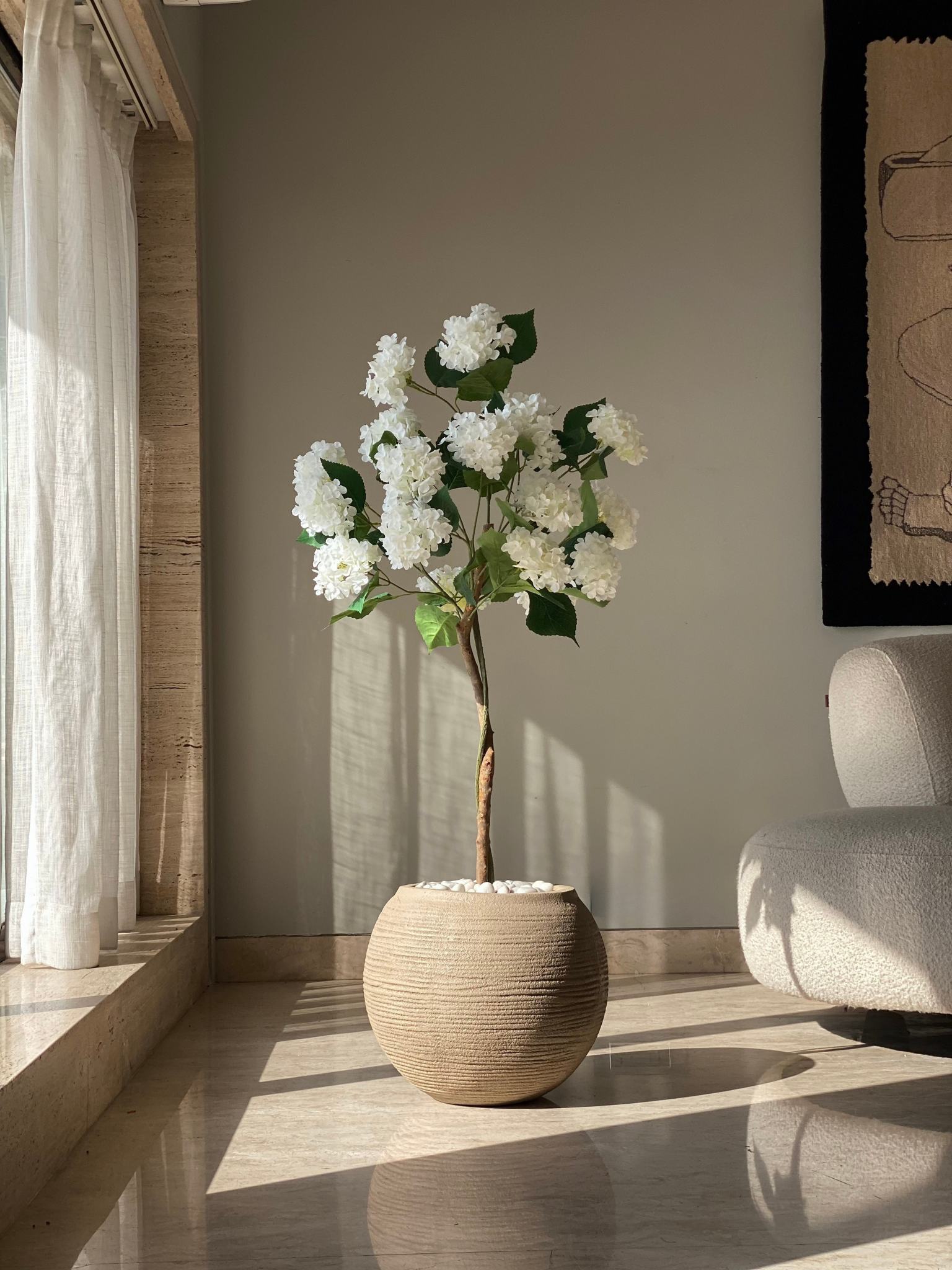 Artificial White Hydrangea Plant - 4 Feet