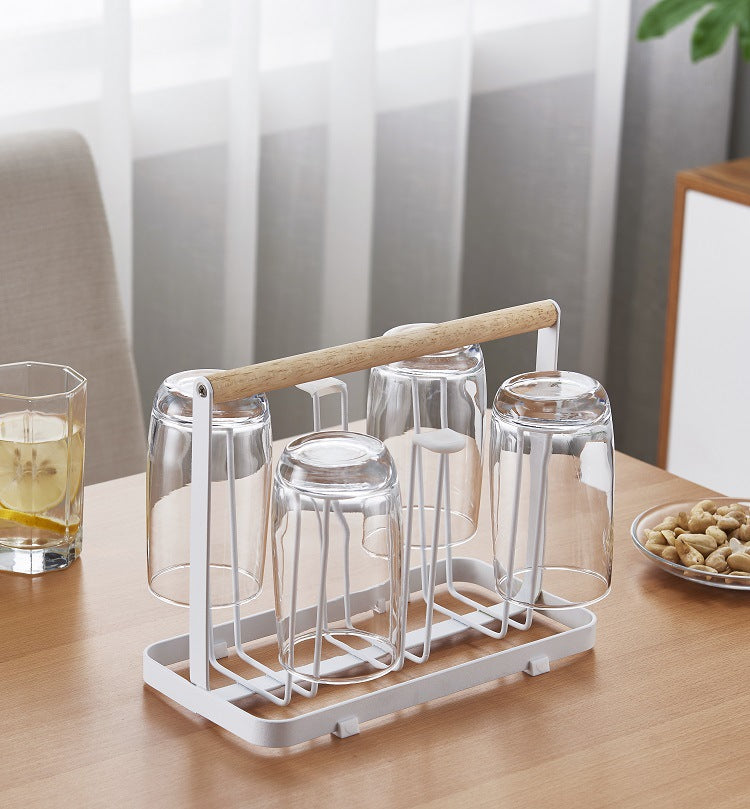 Wooden Handle Glass Holder White