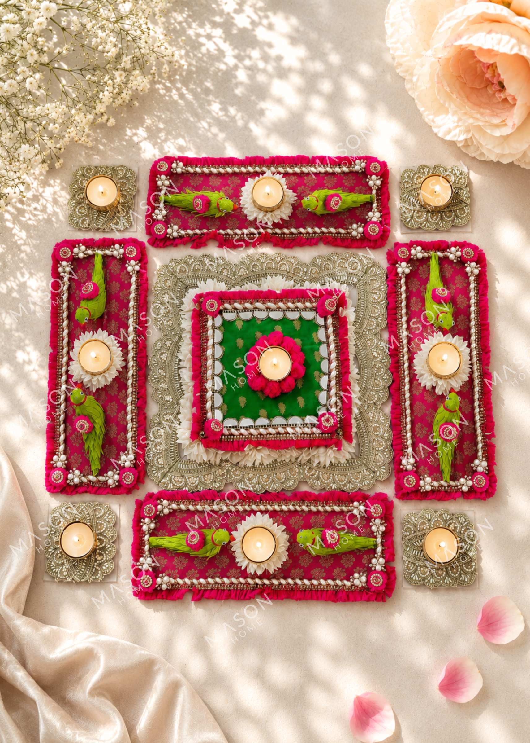 Festive Parrot Diya Rangoli