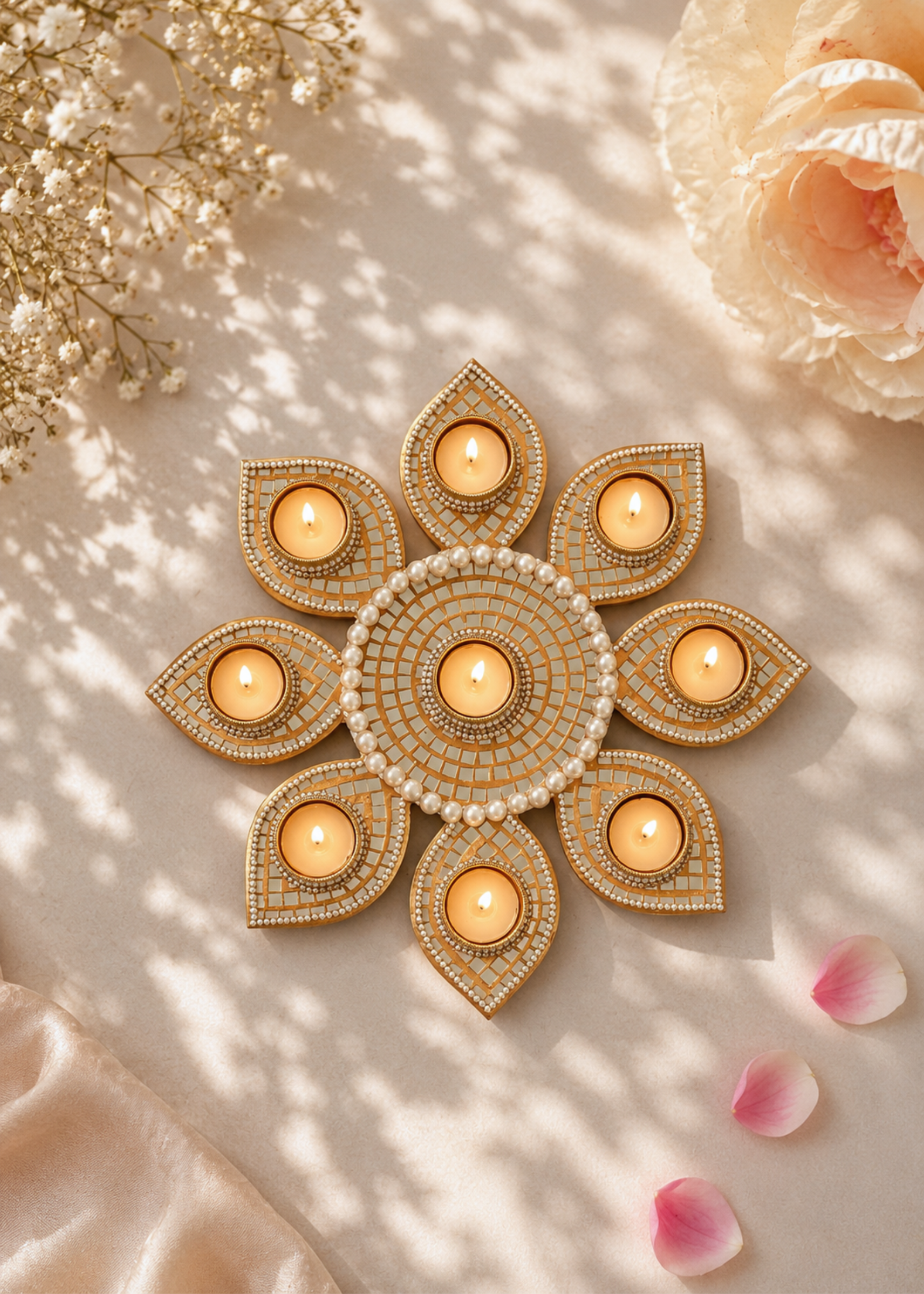 Festive Mirror Bloom Diya Rangoli