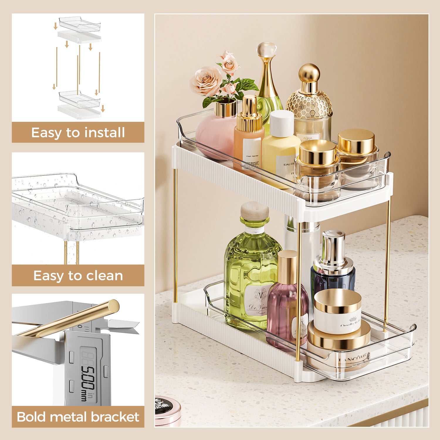 Two Tier Pullout Storage Rack - White