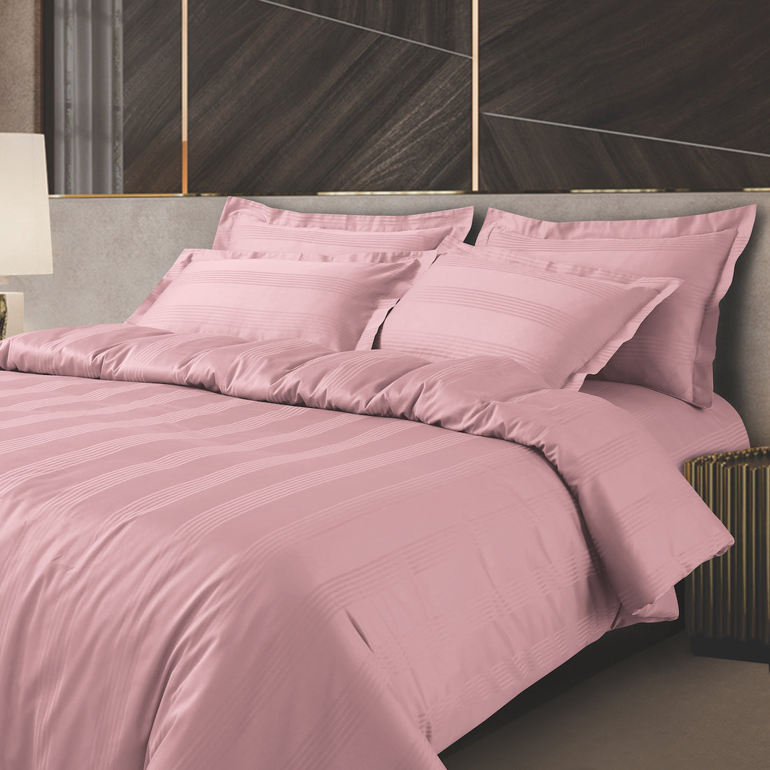 Turin Jacquard Rose Pink Stripes Duvet Cover