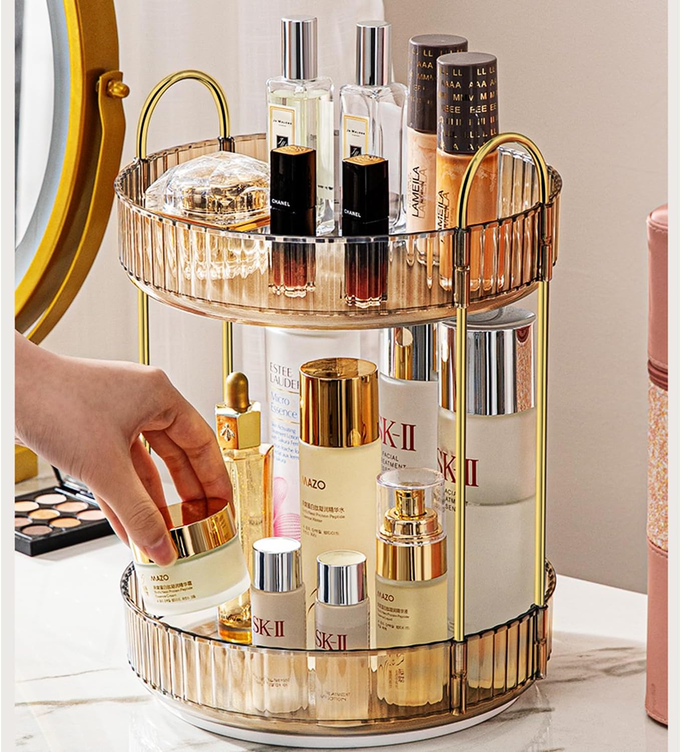 Two Tier Rotating Makeup Organiser - Amber