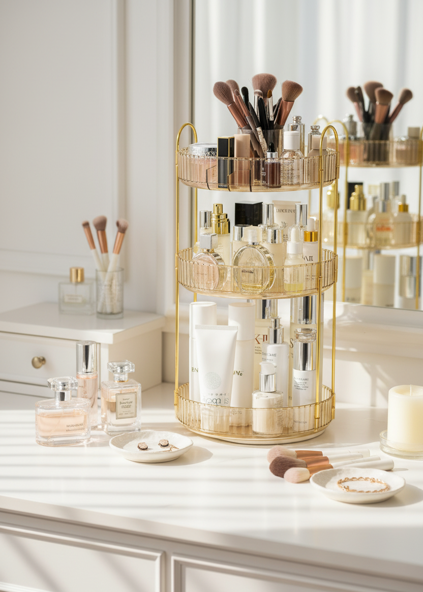 Three Tier Rotating Makeup Organiser - Amber