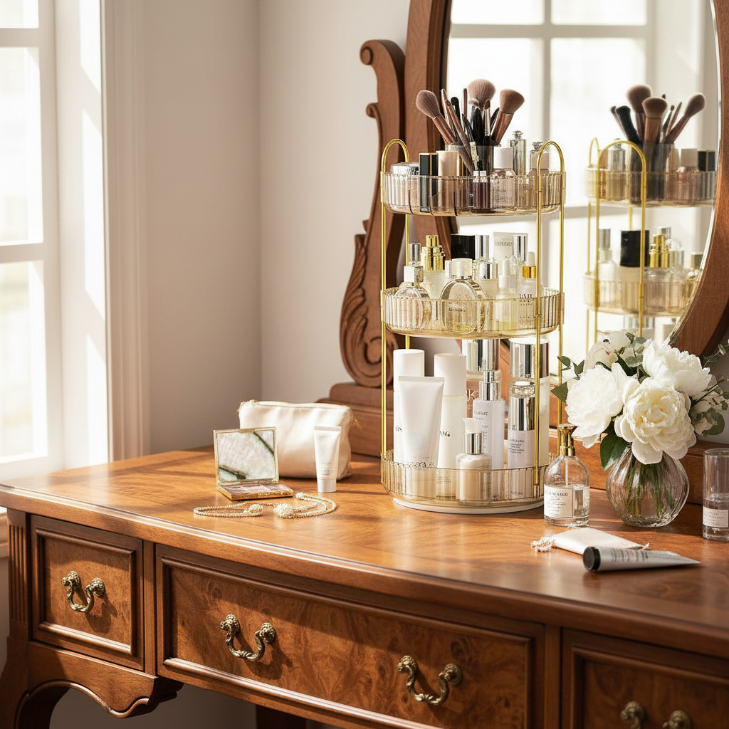 Three Tier Rotating Makeup Organiser - Amber