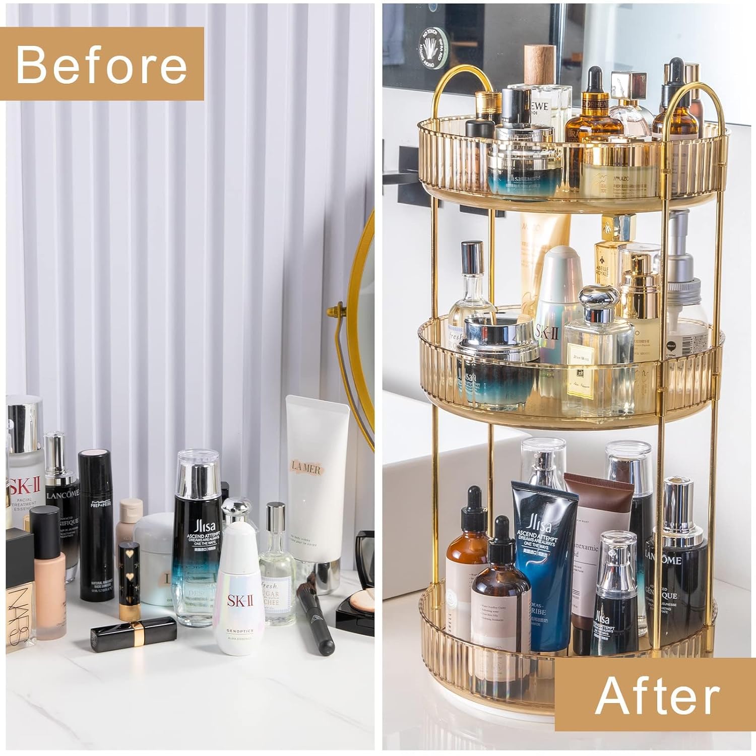 Three Tier Rotating Makeup Organiser - Amber