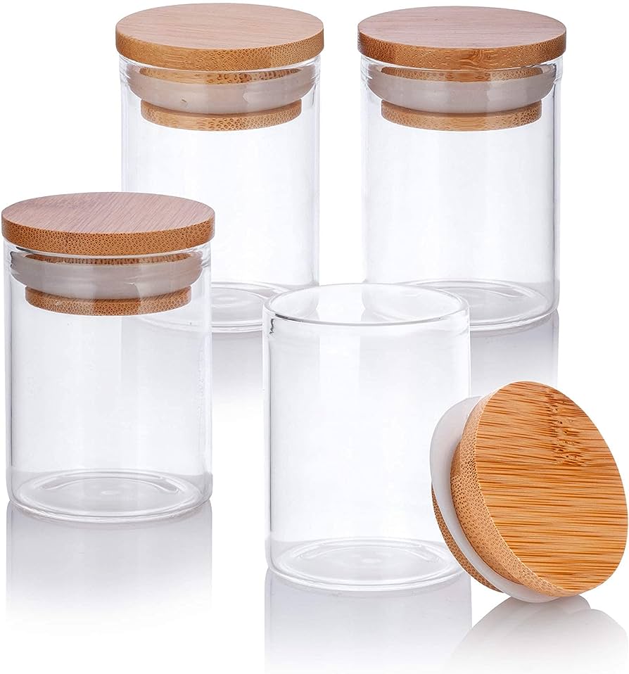 Glass Airtight Spice Jar With Wooden Lid - Set Of 12