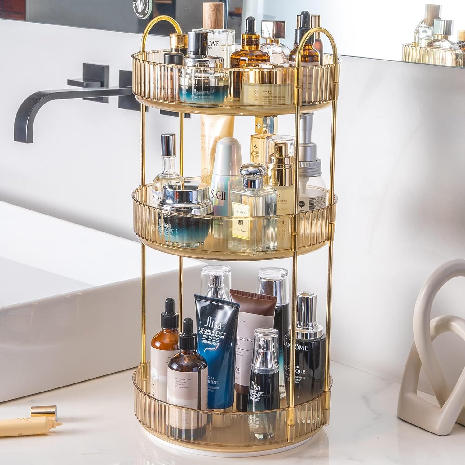Three Tier Rotating Makeup Organiser - Amber