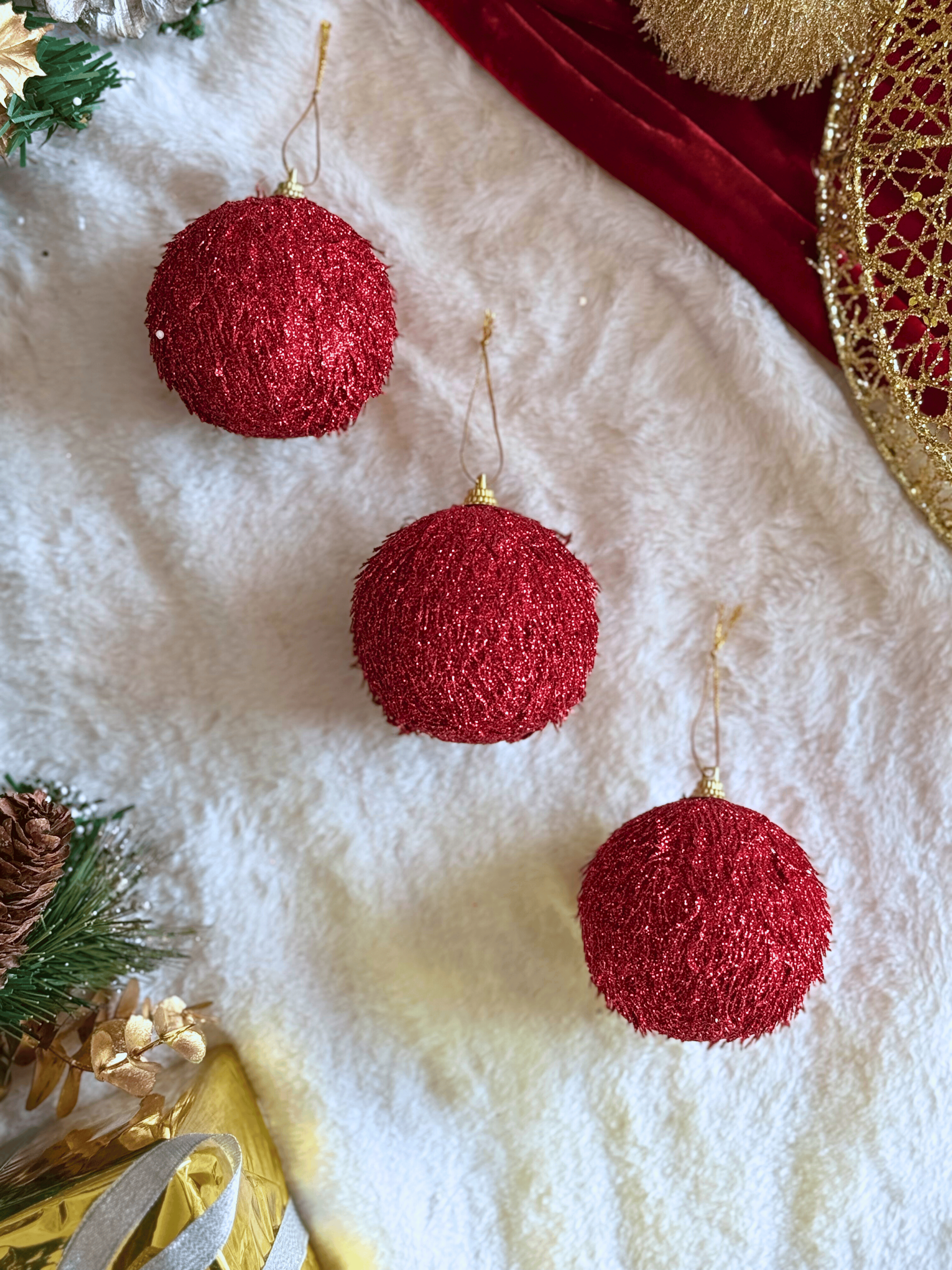 Christmas Celestial Ball Set - Red (Set of 3)