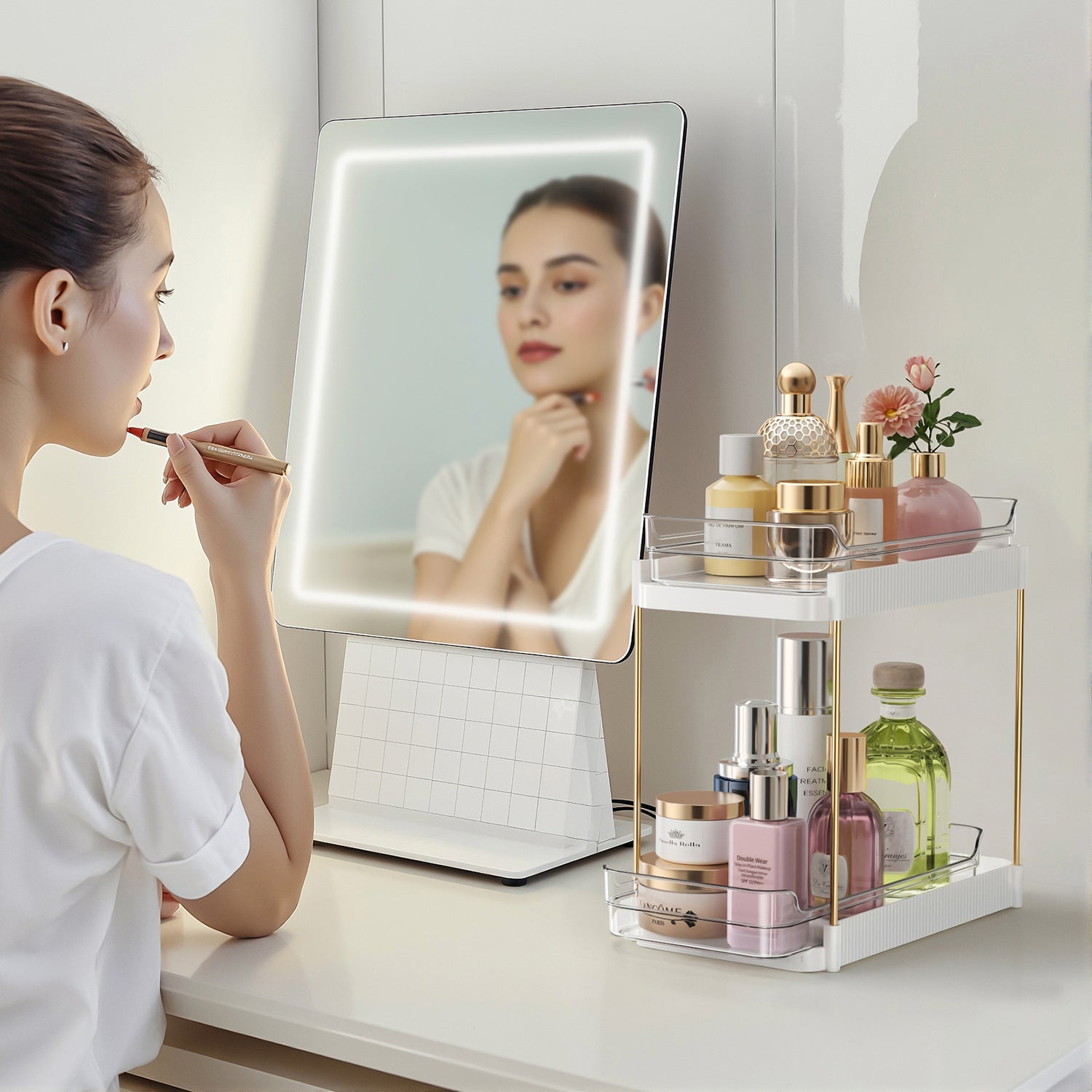 Two Tier Pullout Storage Rack - White