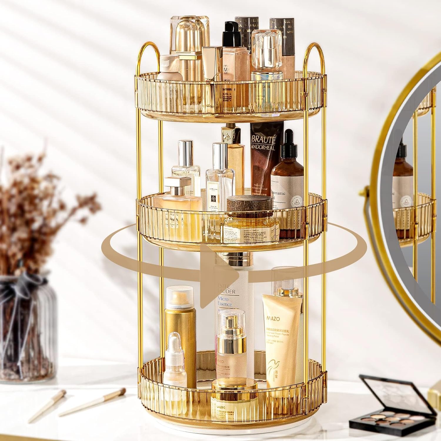 Three Tier Rotating Makeup Organiser - Amber
