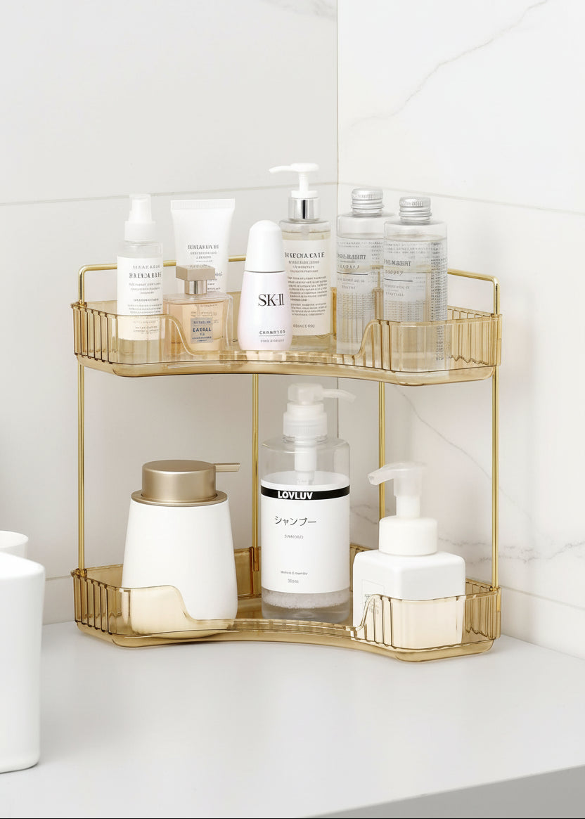 Two Tier Corner Cosmetic Storage Rack - Amber