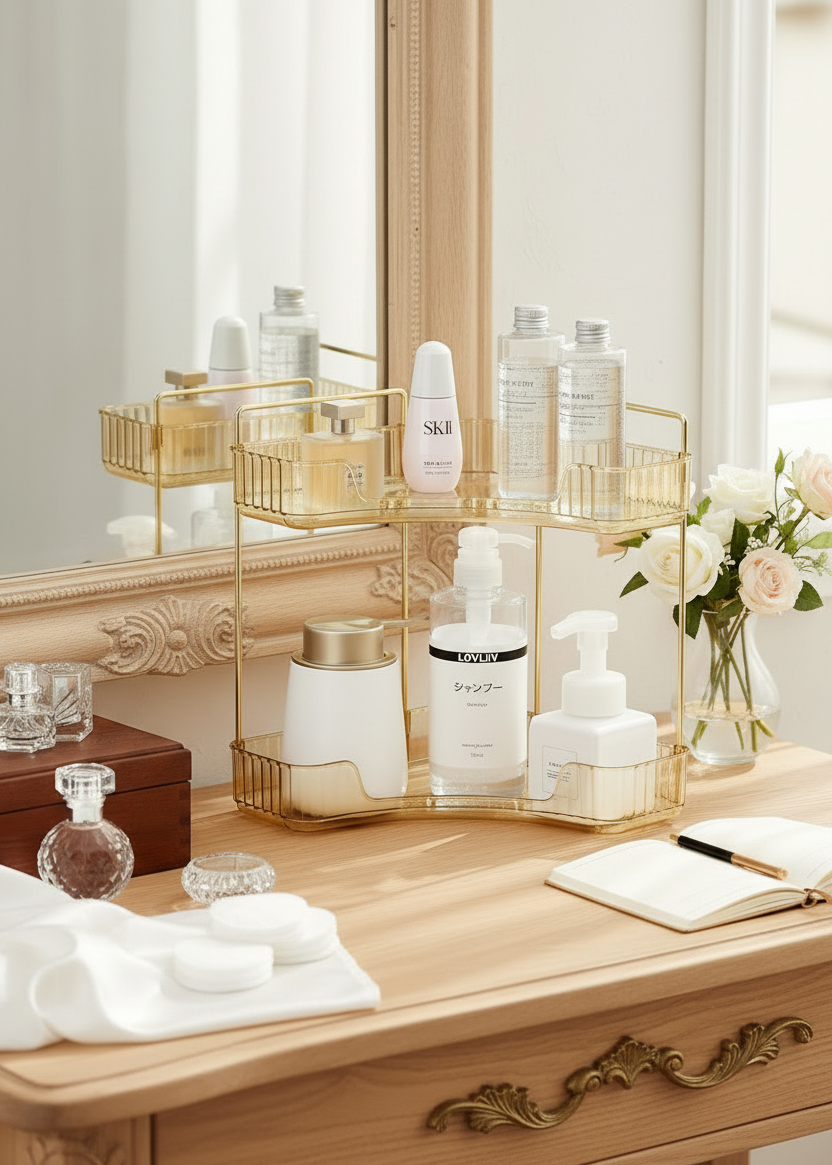 Two Tier Corner Cosmetic Storage Rack - Amber