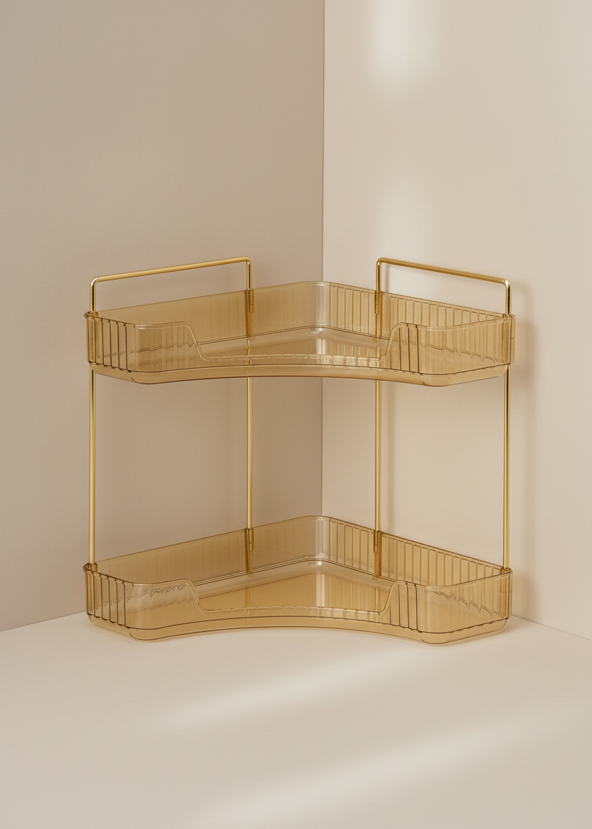 Two Tier Corner Cosmetic Storage Rack - Amber