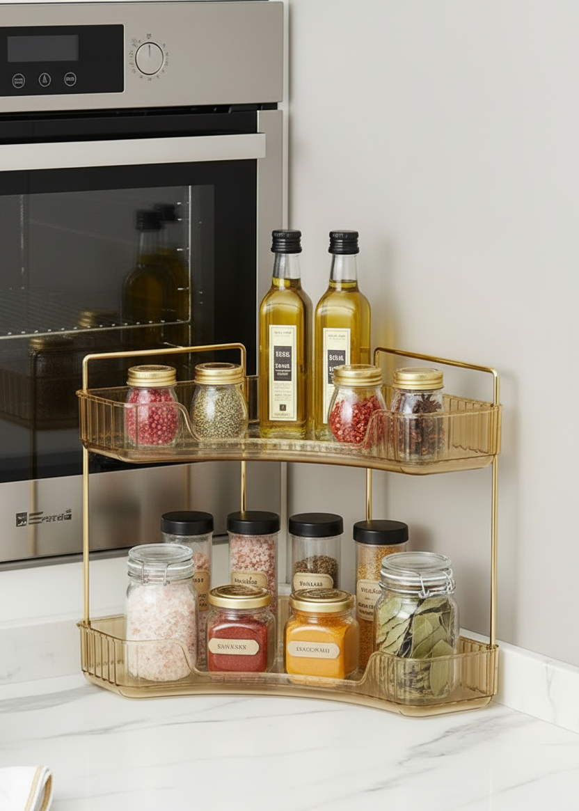 Two Tier Corner Cosmetic Storage Rack - Amber