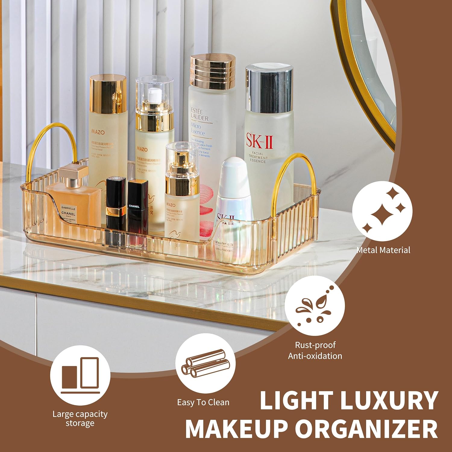 Countertop Cosmetics Storage Tray - Amber