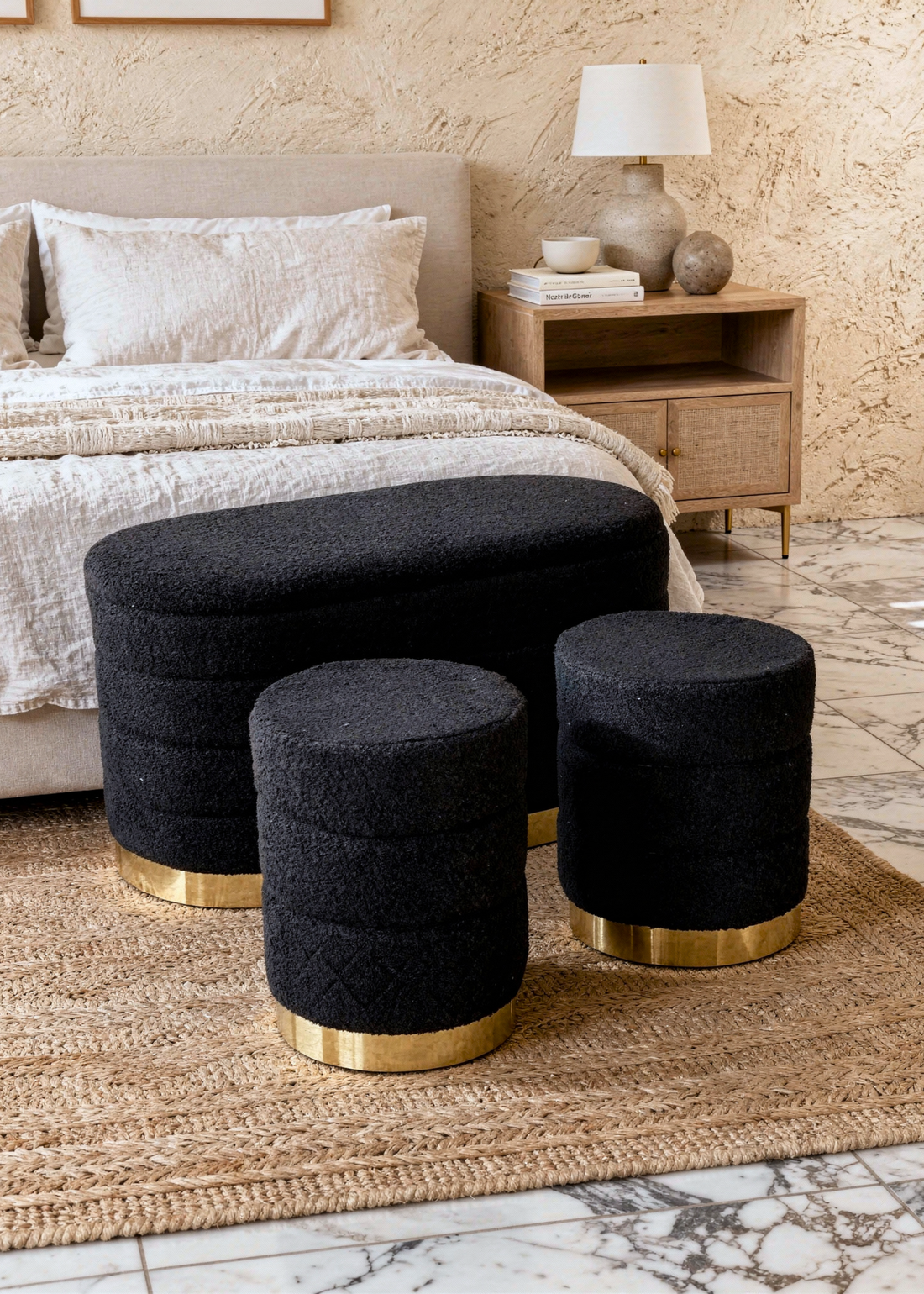 Cloud Boucle Storage Pouffe Set - Black