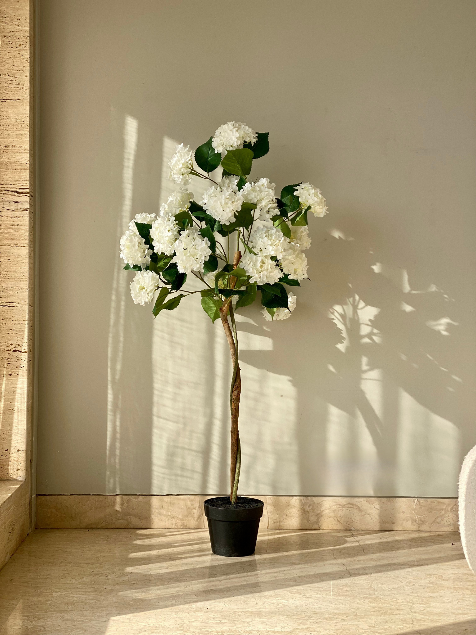 Artificial White Hydrangea Plant - 4 Feet