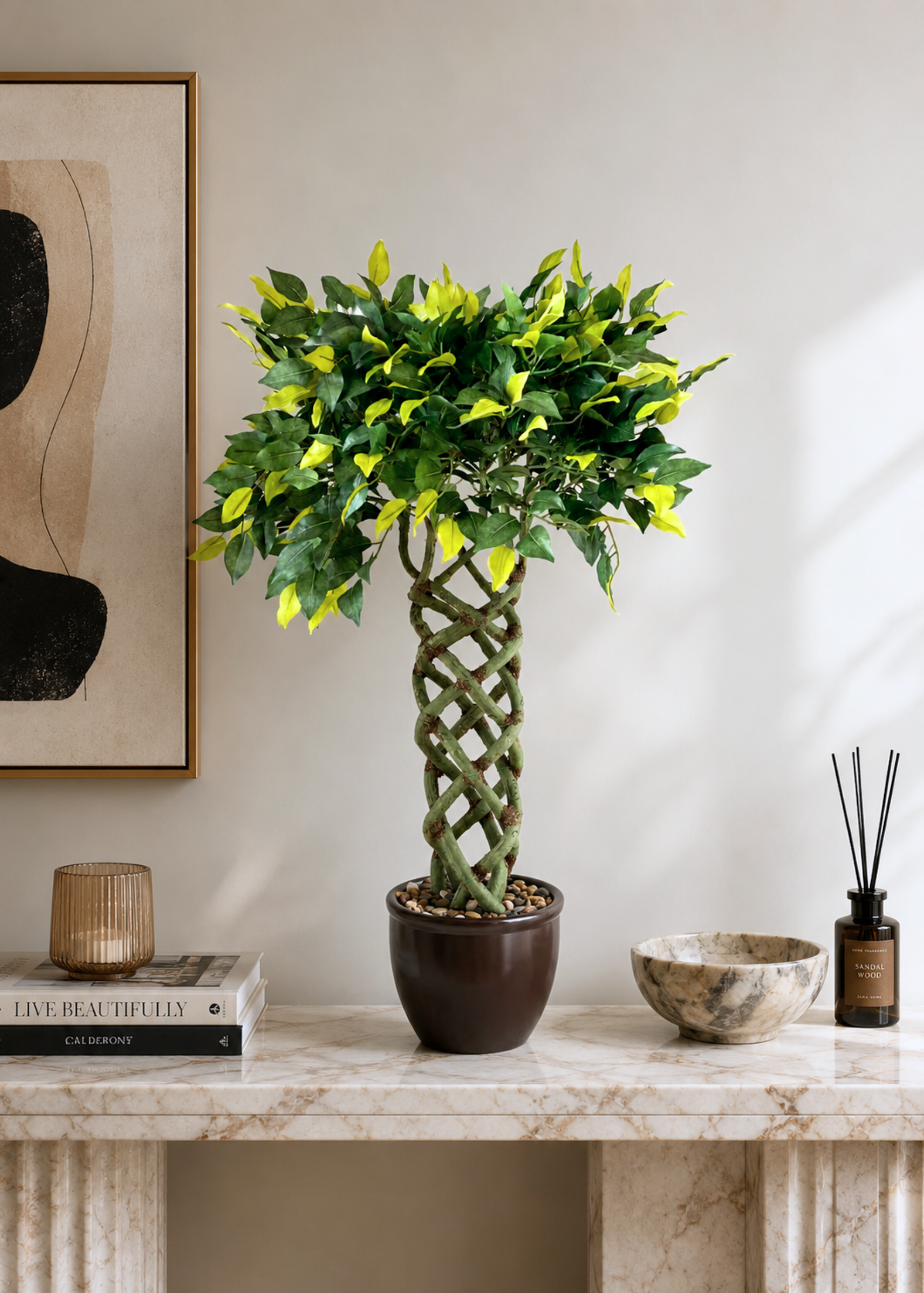 Artificial Braided Ficus Topiary Plant - 2.3 Feet