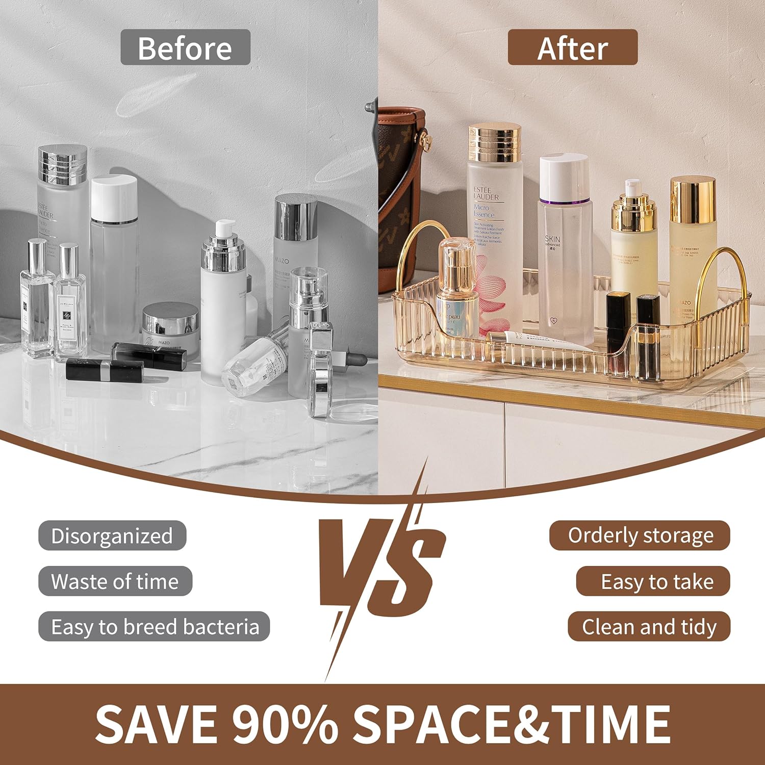 Countertop Cosmetics Storage Tray - Amber