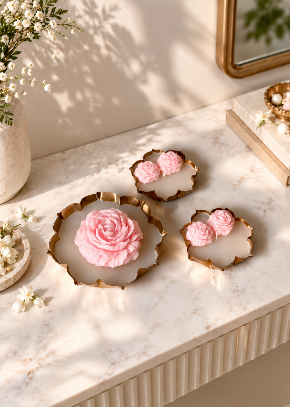 Blush Bloom Gold Urli Candle Gift Set of 3