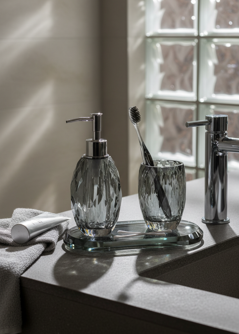 Sundrop Crystal Bathroom Set - Black (Set of 3)