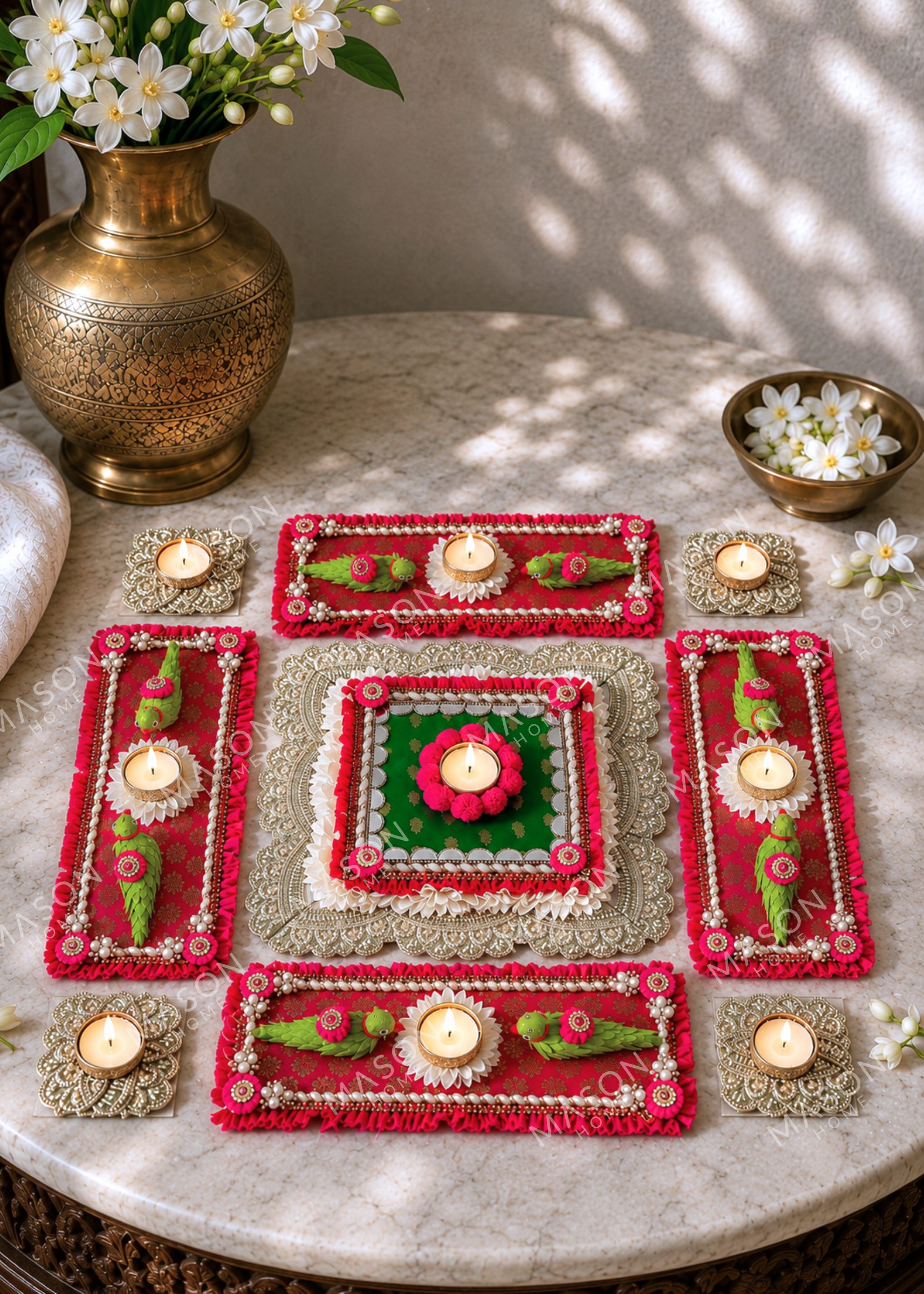 Festive Parrot Diya Rangoli