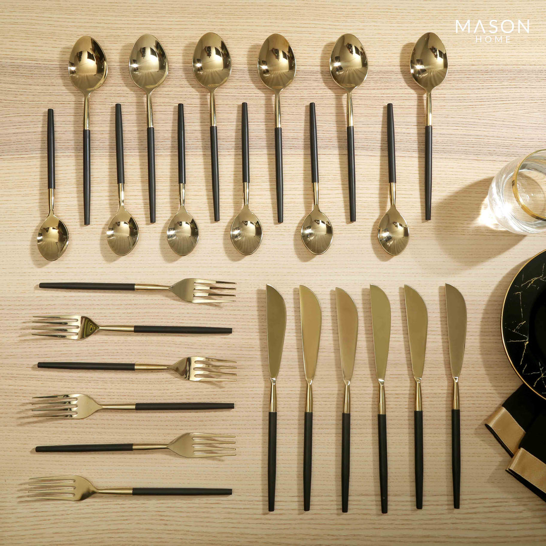 Deux Gold And Black Cutlery- Set of 24