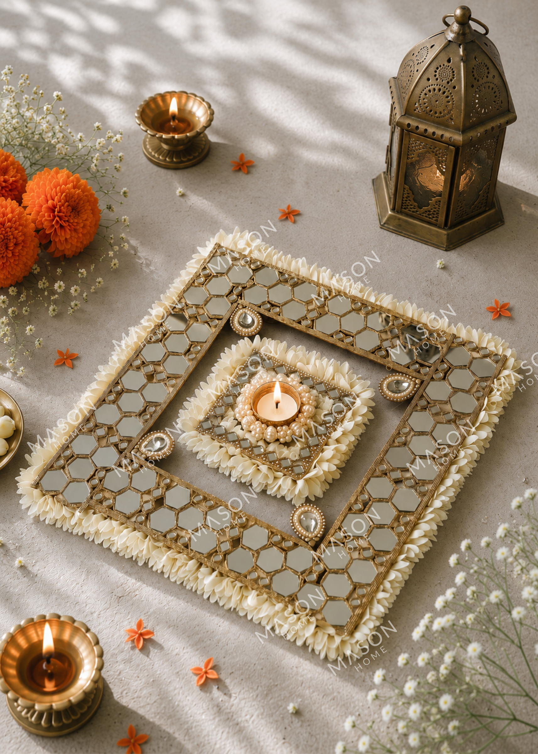 Festive Ivory Bloom Mirror Rangoli