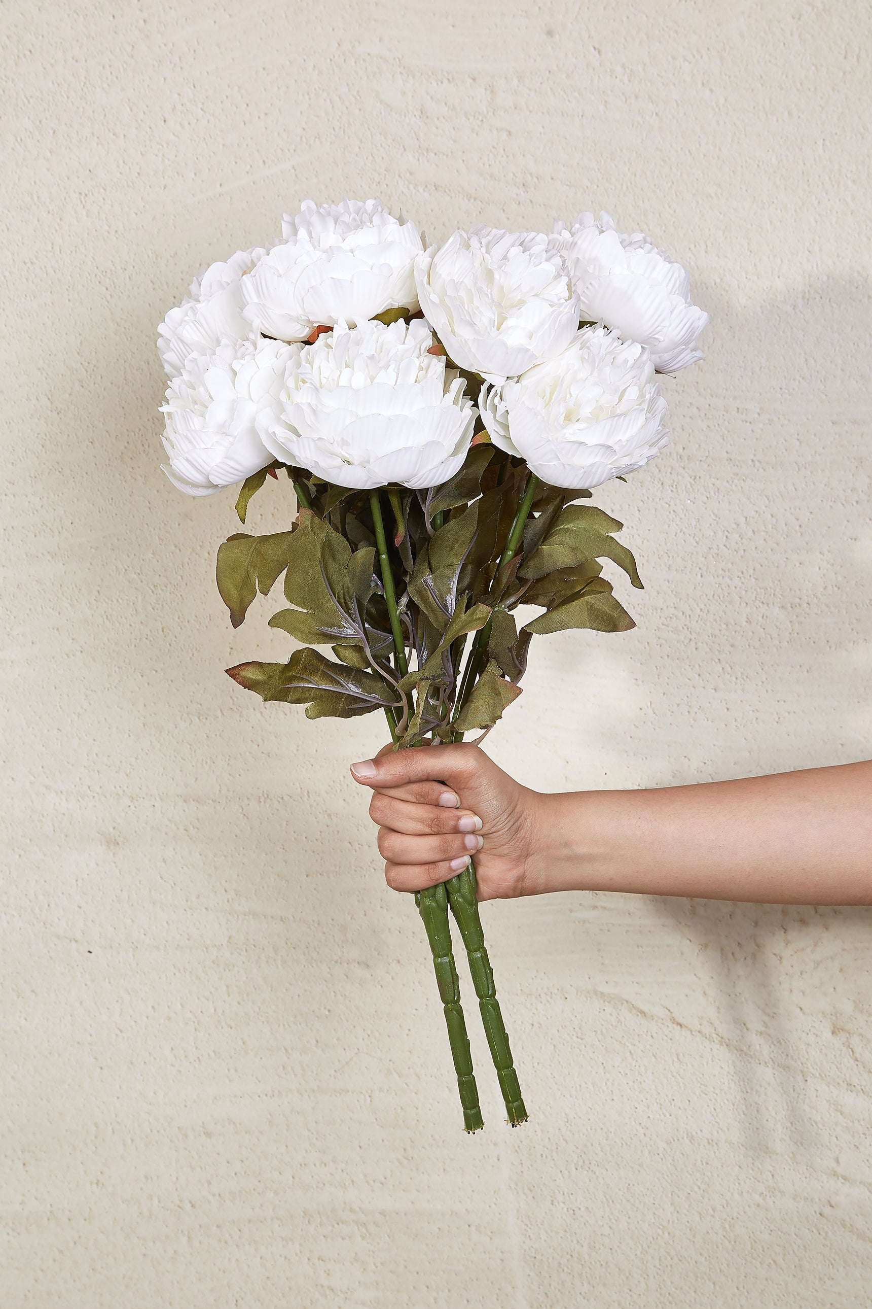 Artificial White Peony Bunch - Set Of 2