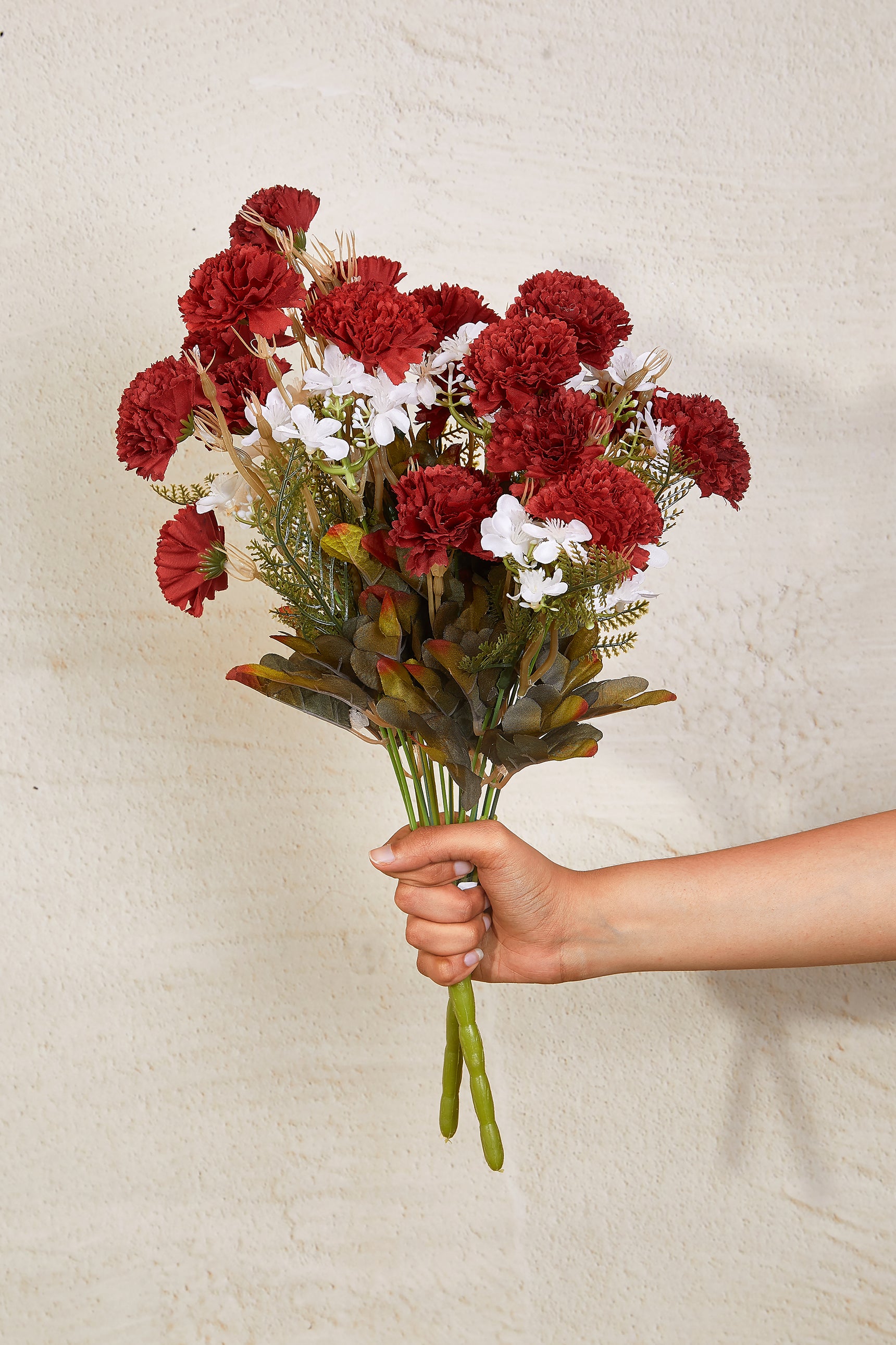 Artificial Red Carnation Bunch - Set Of 2