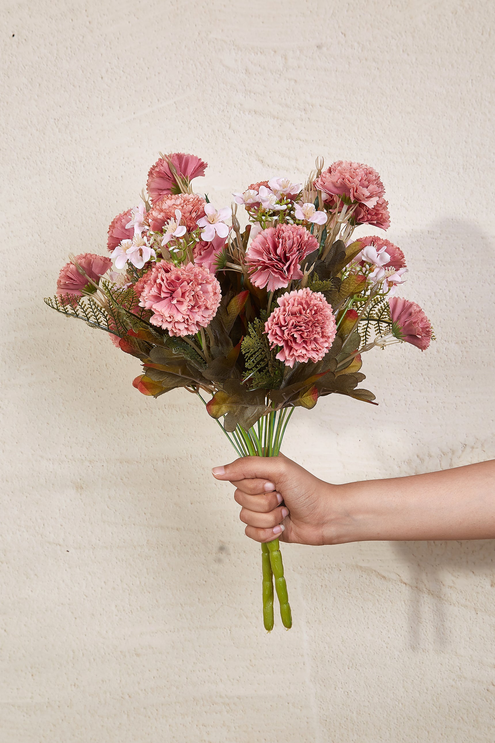 Artificial Peach Carnation Bunch - Set Of 2