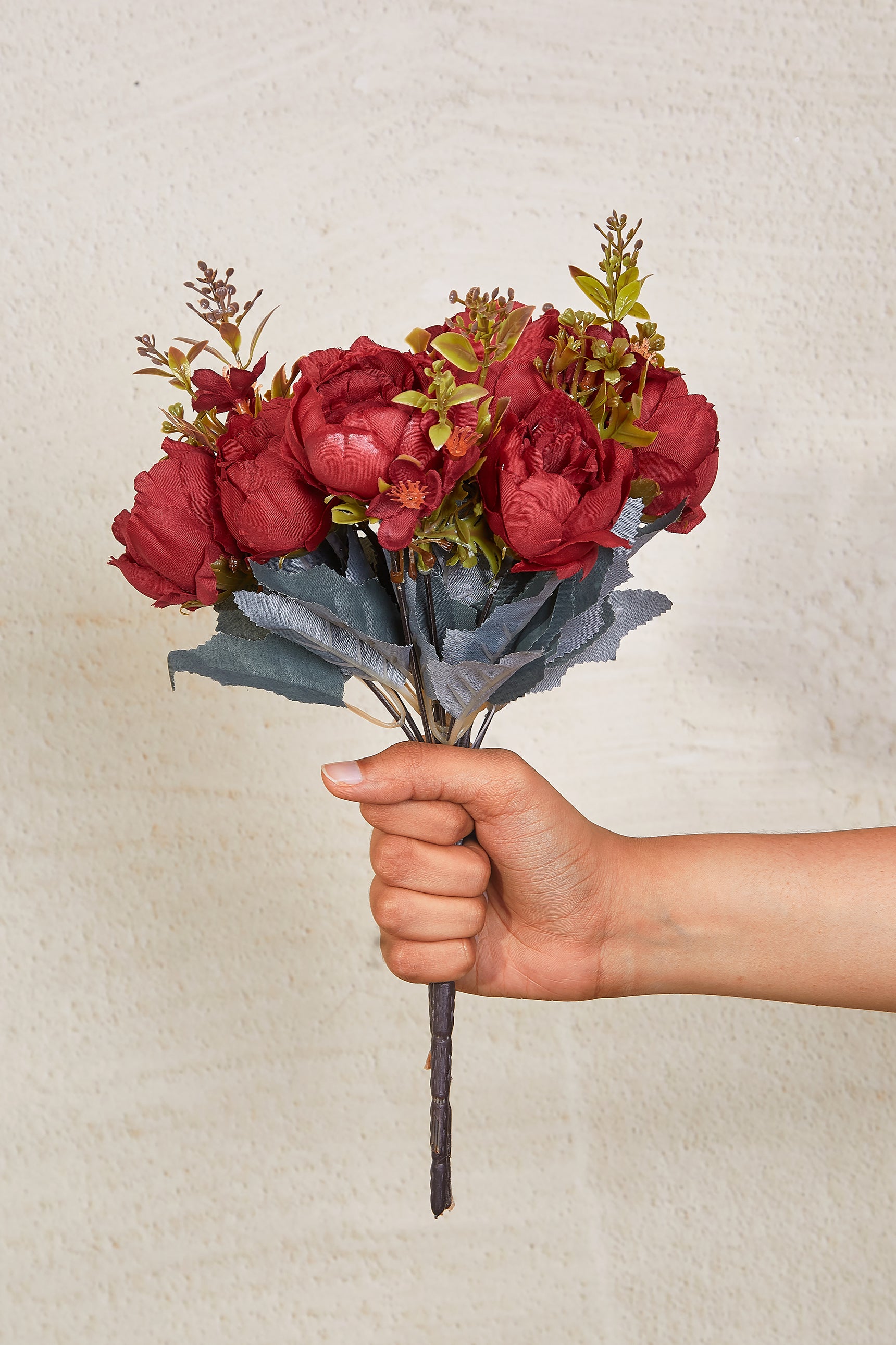 Artificial Red Rose Bunch - Set Of 2