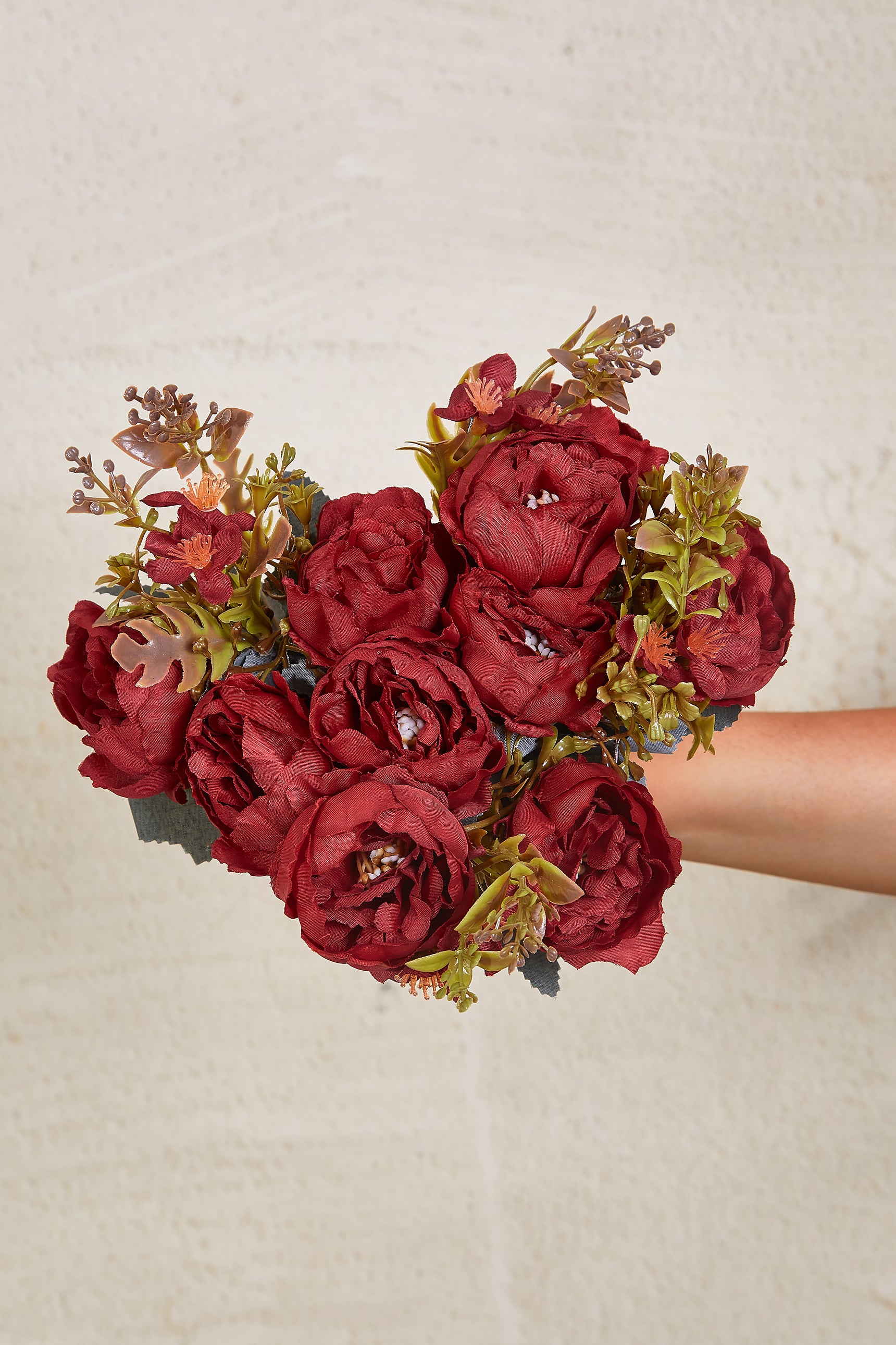 Artificial Red Rose Bunch - Set Of 2