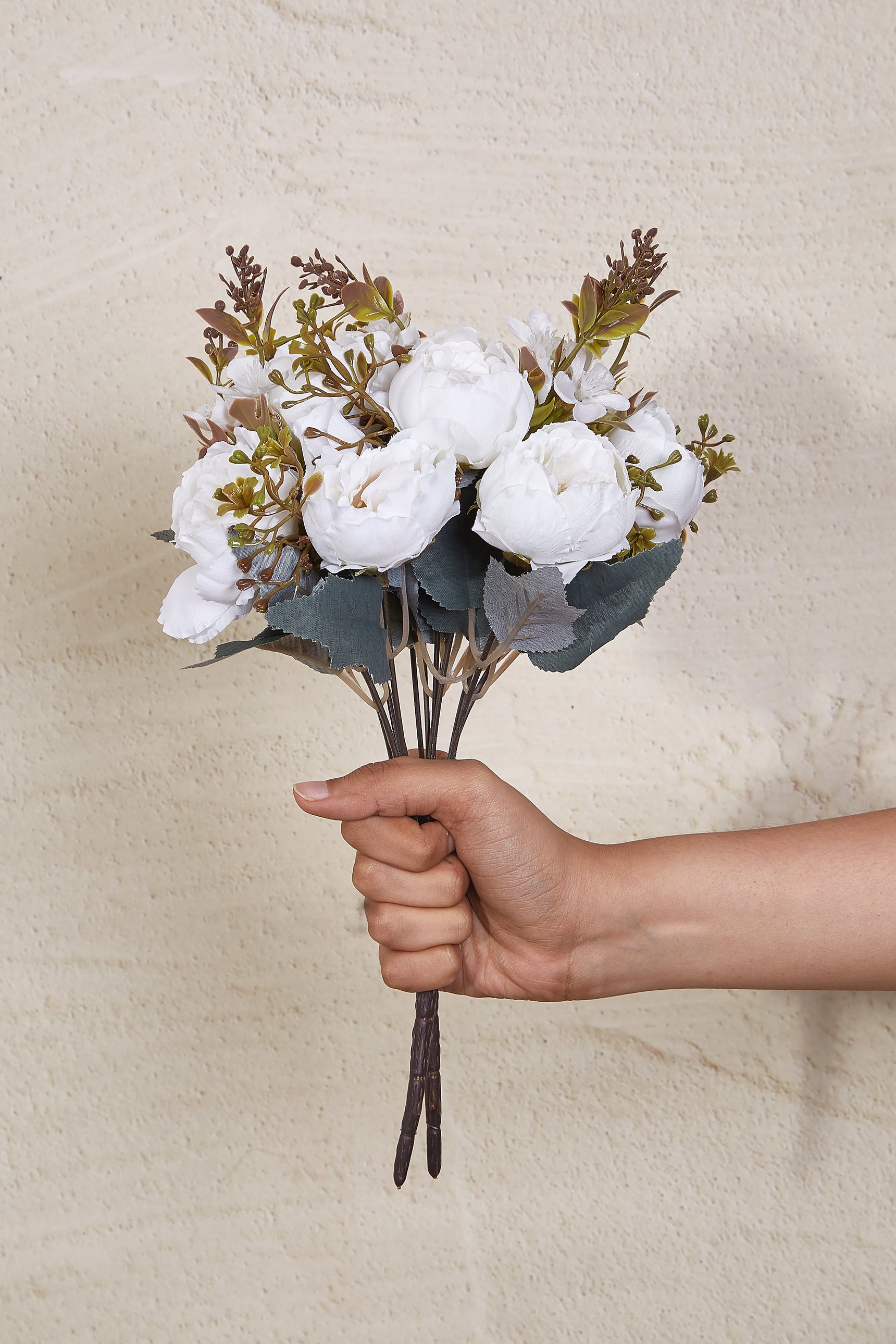 Artificial White Rose Bunch - Set Of 2