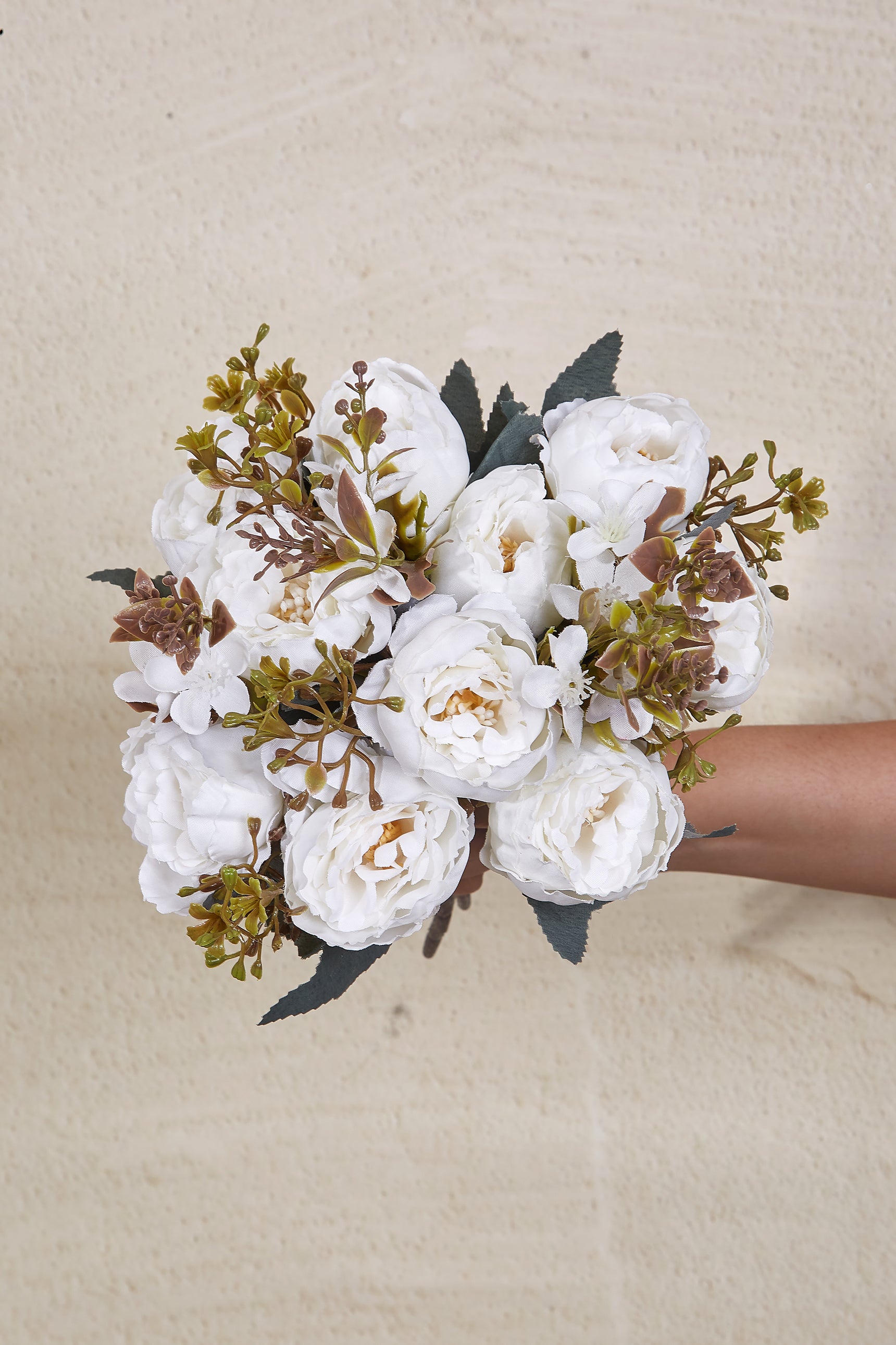 Artificial White Rose Bunch - Set Of 2