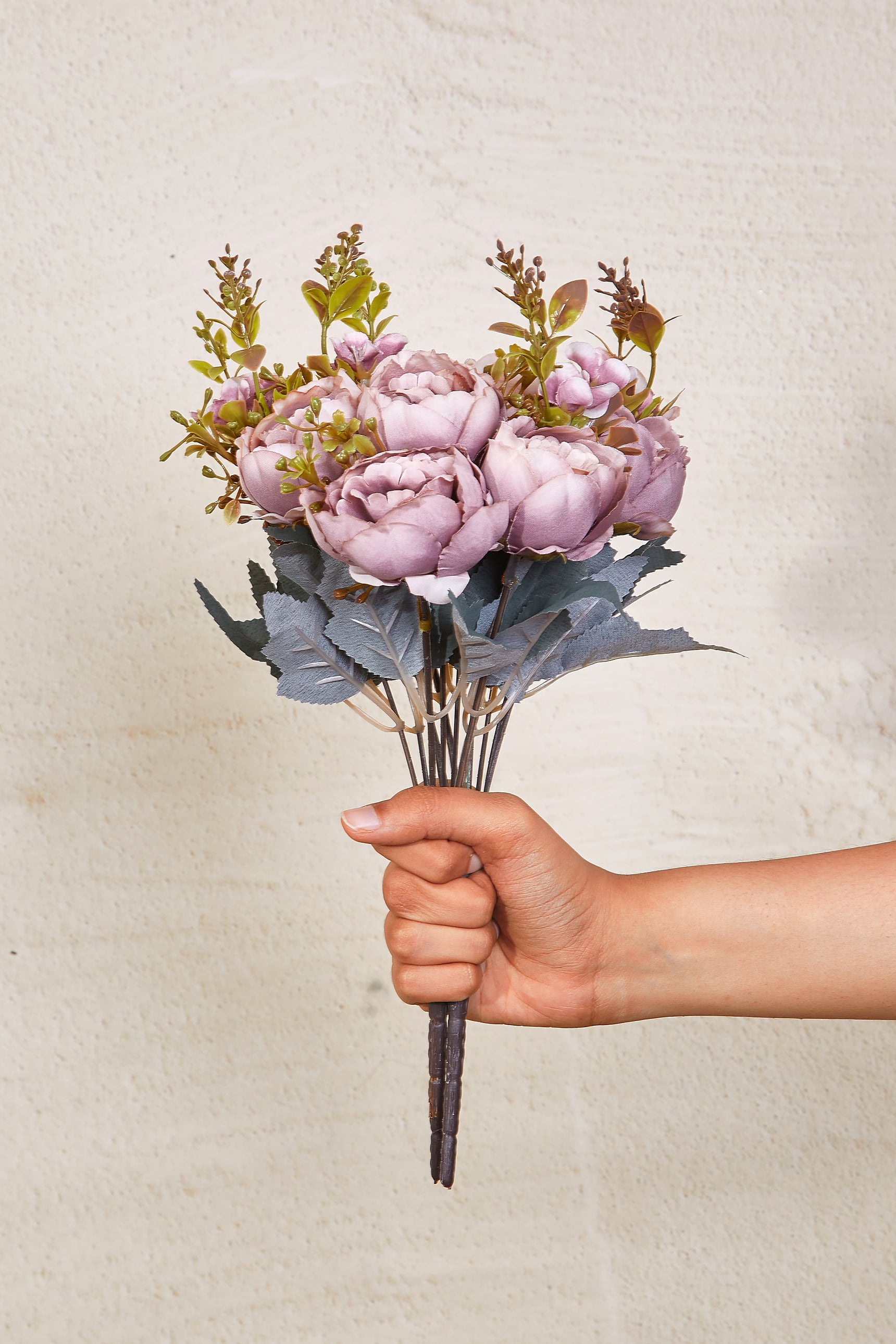 Artificial Mauve Rose Bunch - Set Of 2