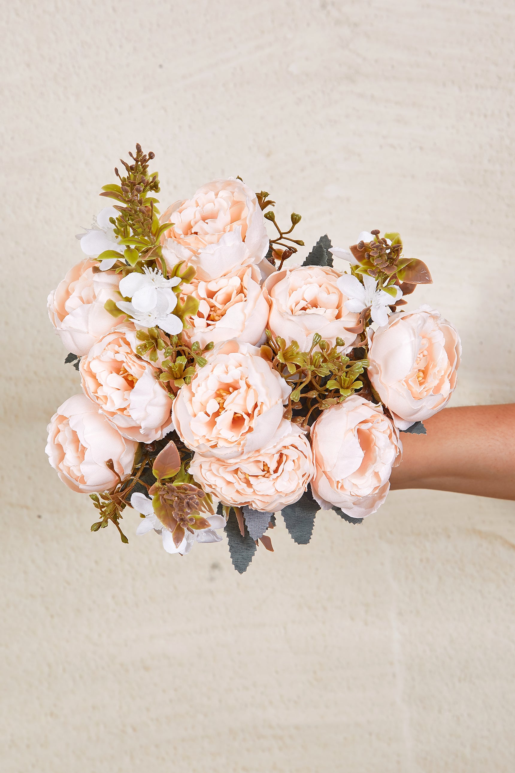 Artificial Peach Rose Bunch - Set Of 2