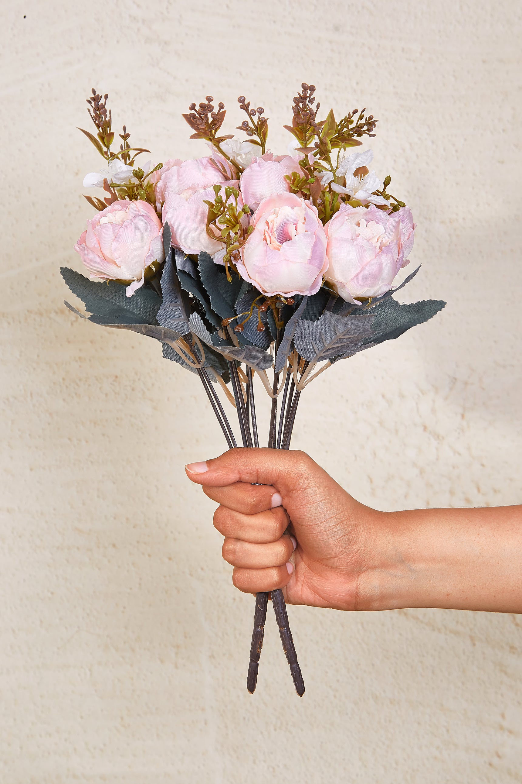 Artificial Pink Rose Bunch - Set Of 2