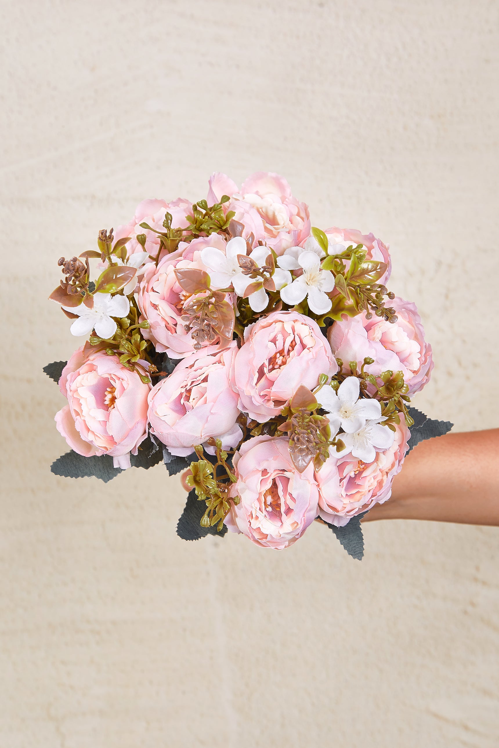 Artificial Pink Rose Bunch - Set Of 2