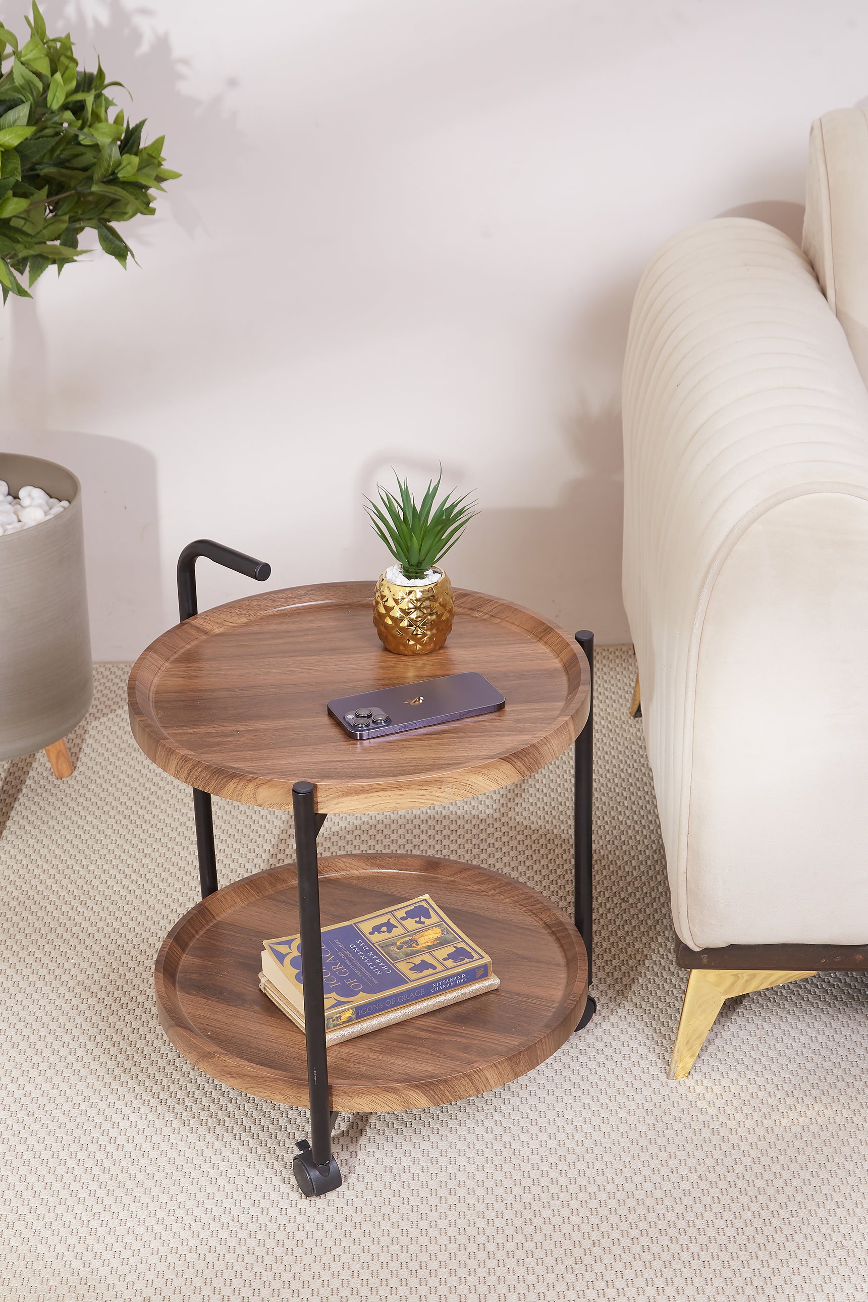 Seoul Wooden 2-Tier Round Trolley