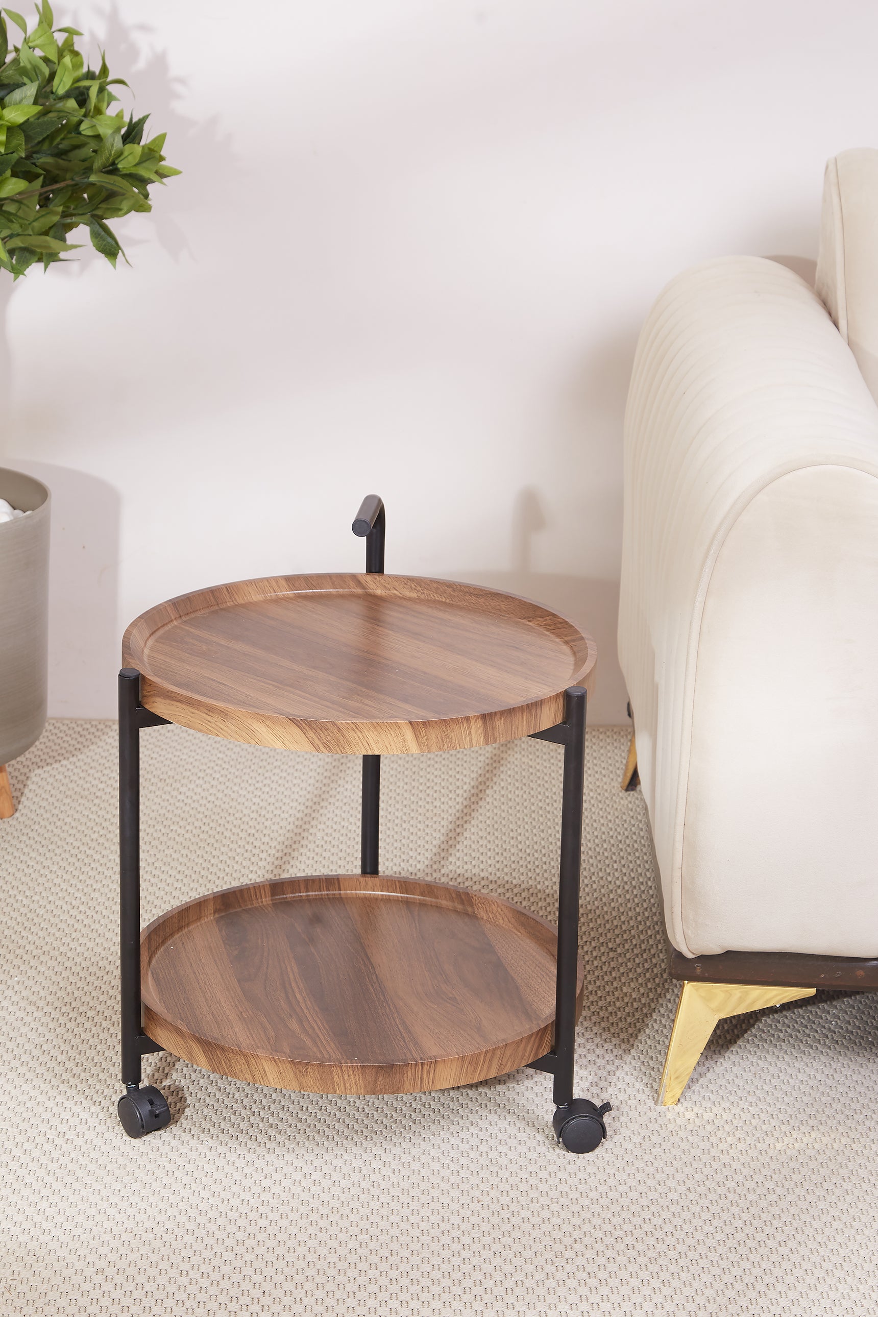Seoul Wooden 2-Tier Round Trolley