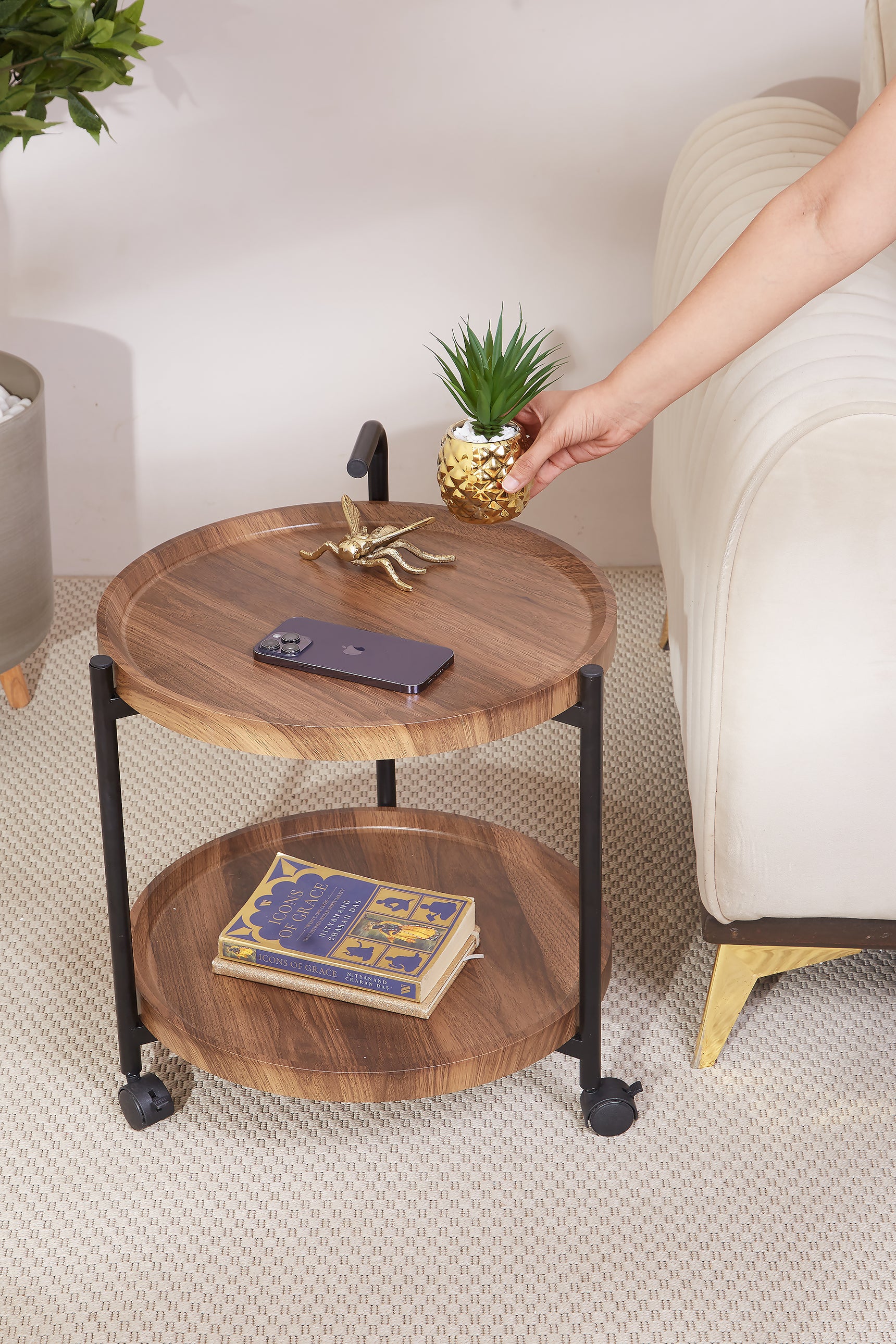 Seoul Wooden 2-Tier Round Trolley