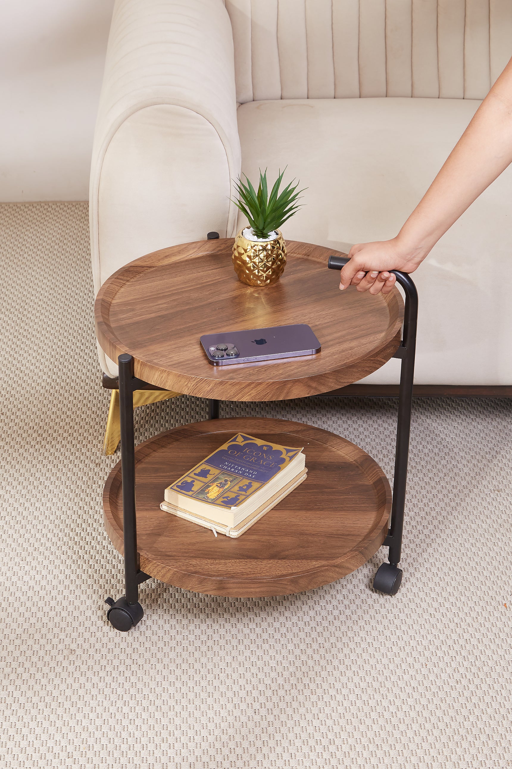 Seoul Wooden 2-Tier Round Trolley